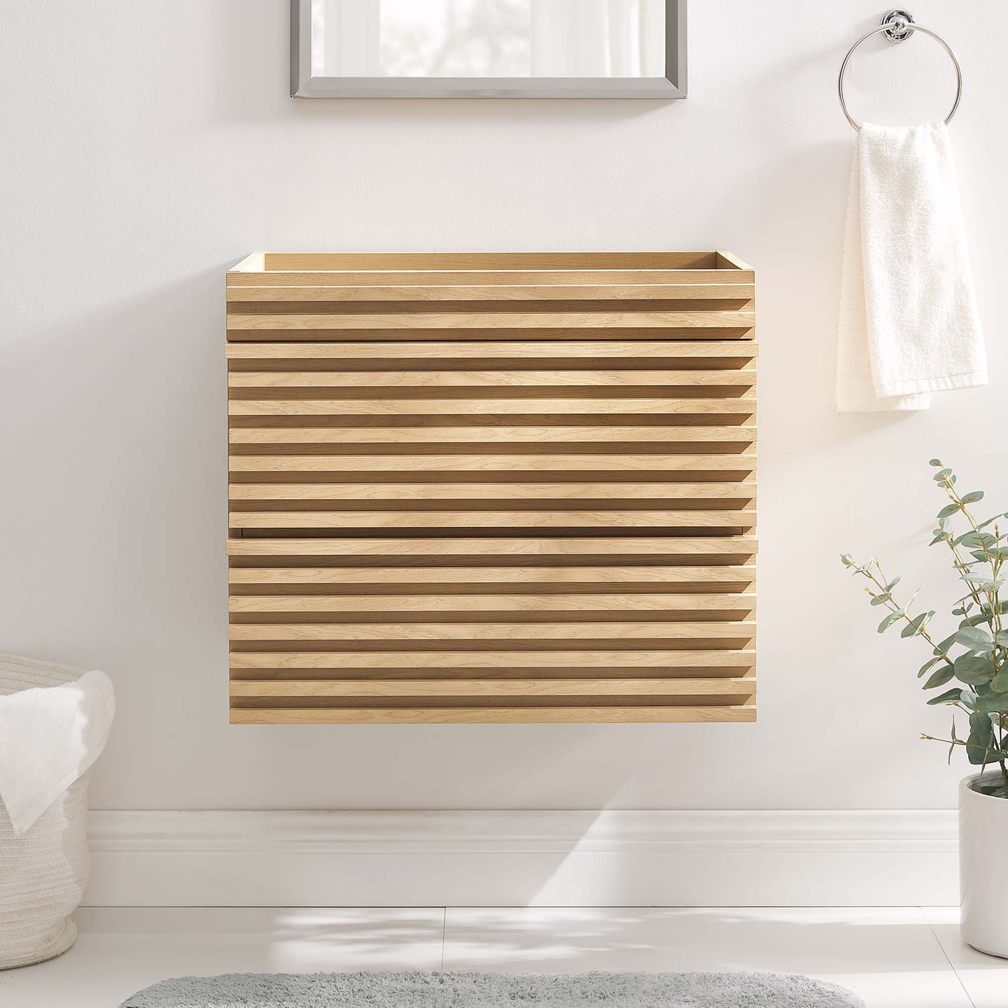 Render 24" Wall-Mount Bathroom Vanity Cabinet (Sink Basin Not Included), Oak