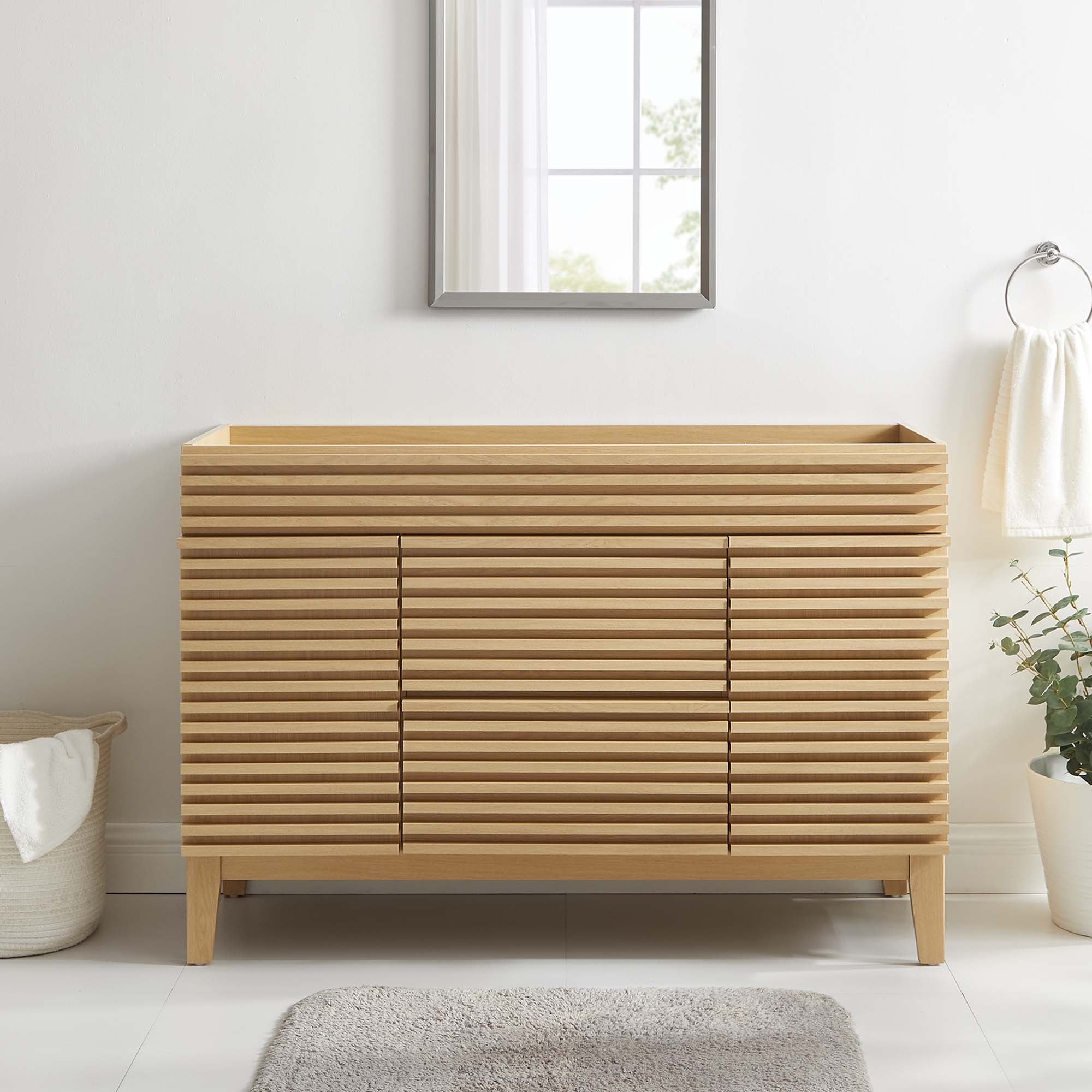 Render 48" Single Sink Compatible (not included) Bathroom Vanity Cabinet, Oak