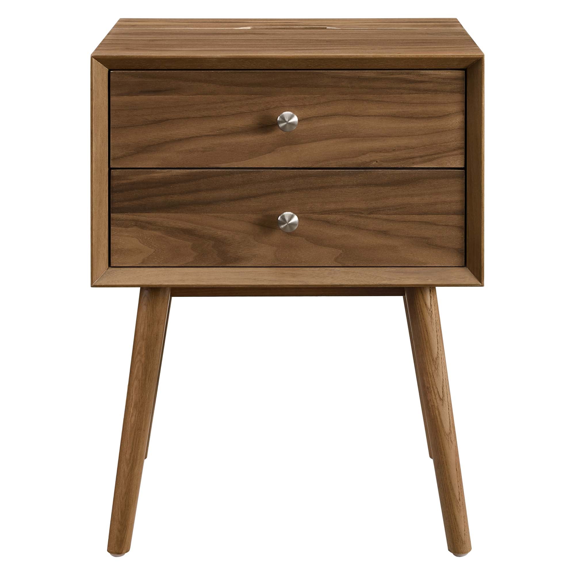Ember Wood Nightstand With USB Ports, Walnut Walnut