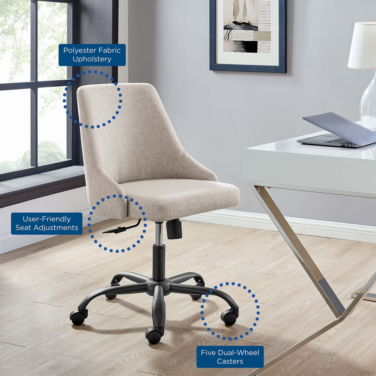 Designate Swivel Upholstered Office Chair, Black Beige