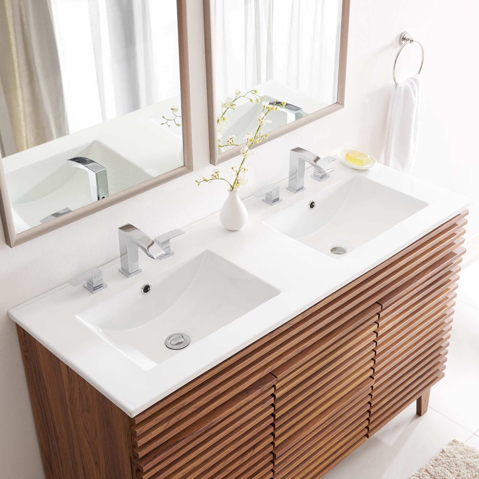 Cayman 48" Double Basin Bathroom Sink, White