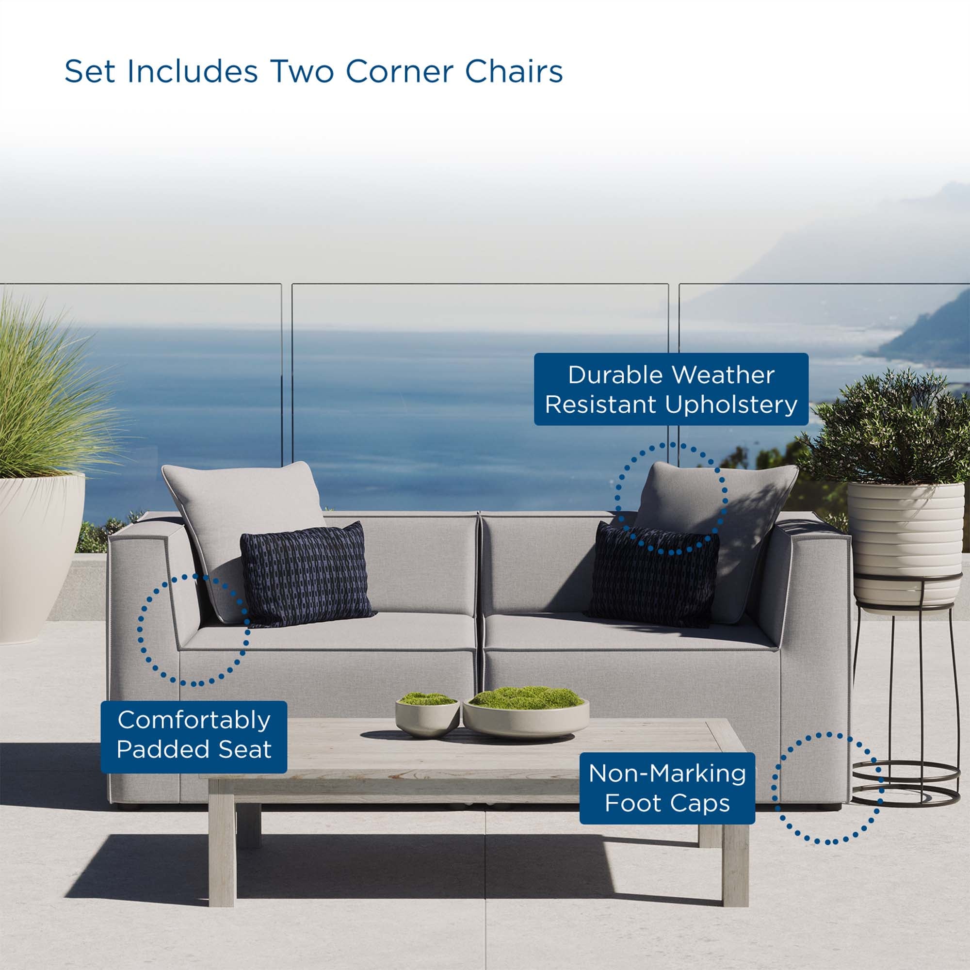 Saybrook 2-Piece Outdoor Patio Upholstered Sectional Sofa Loveseat, Gray