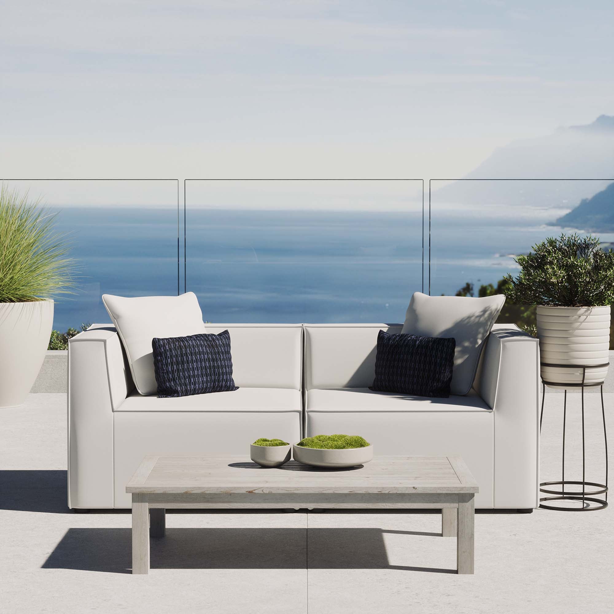 Saybrook 2-Piece Outdoor Patio Upholstered Sectional Sofa Loveseat, White