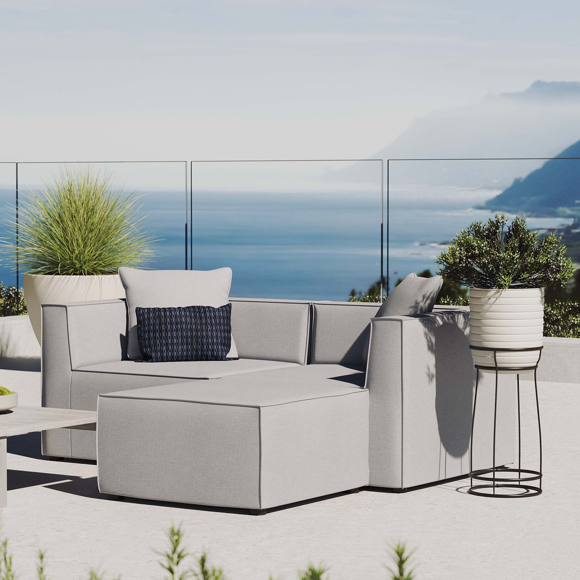 Saybrook Outdoor Patio Upholstered Loveseat and Ottoman Set, Gray