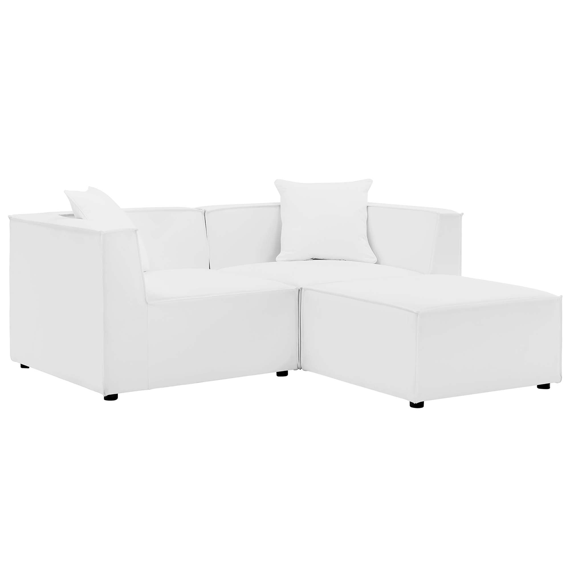 Saybrook Outdoor Patio Upholstered Loveseat and Ottoman Set, White