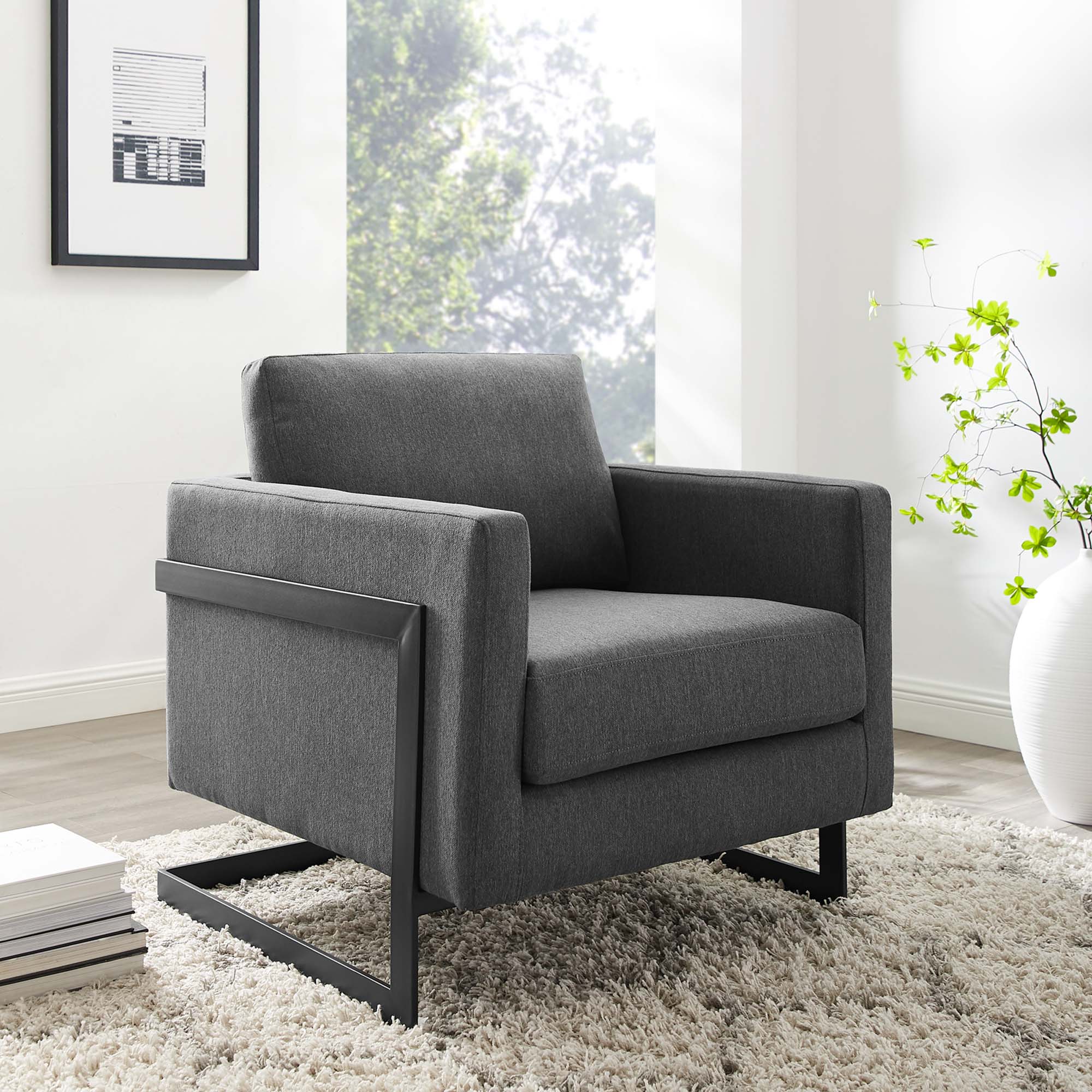 Posse Upholstered Fabric Accent Chair, Black Charcoal