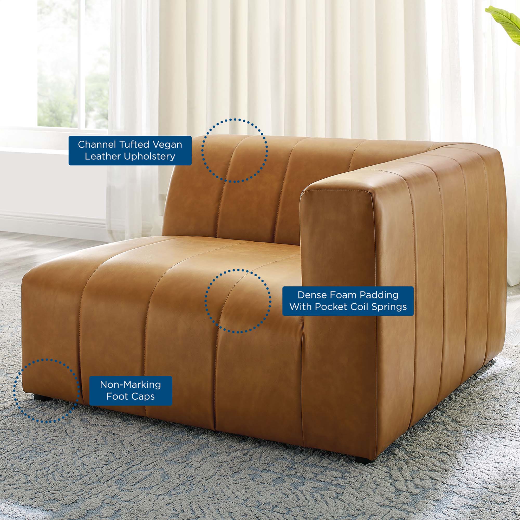 Bartlett Vegan Leather Right-Arm Chair, Tan