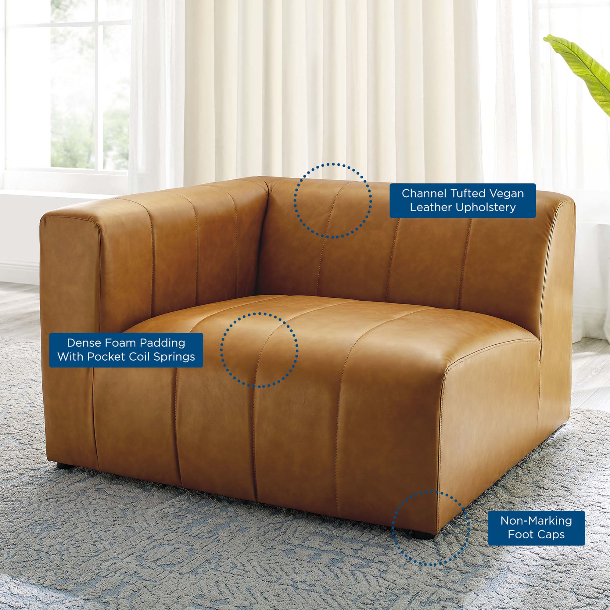 Bartlett Vegan Leather Left-Arm Chair, Tan