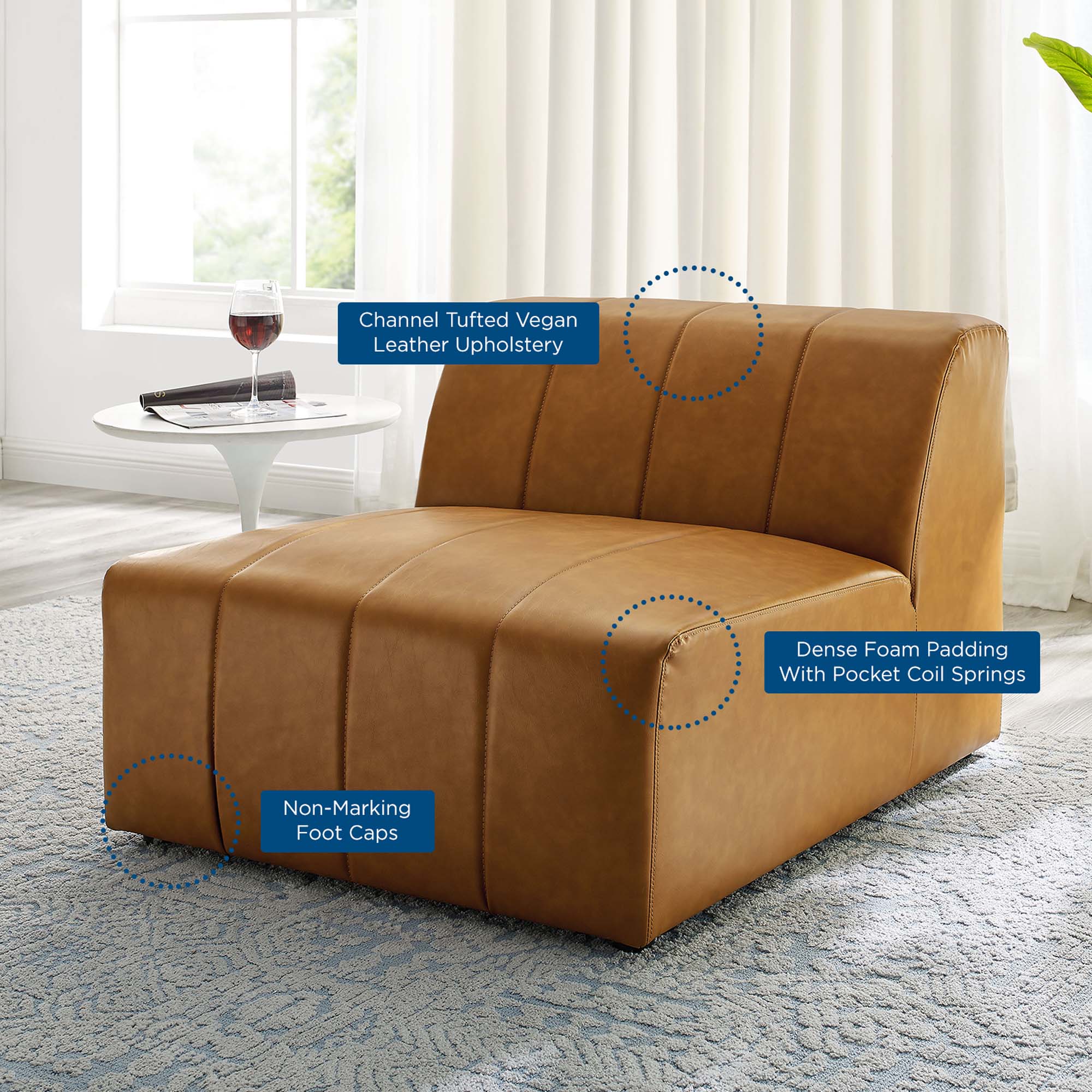 Bartlett Vegan Leather Armless Chair, Tan