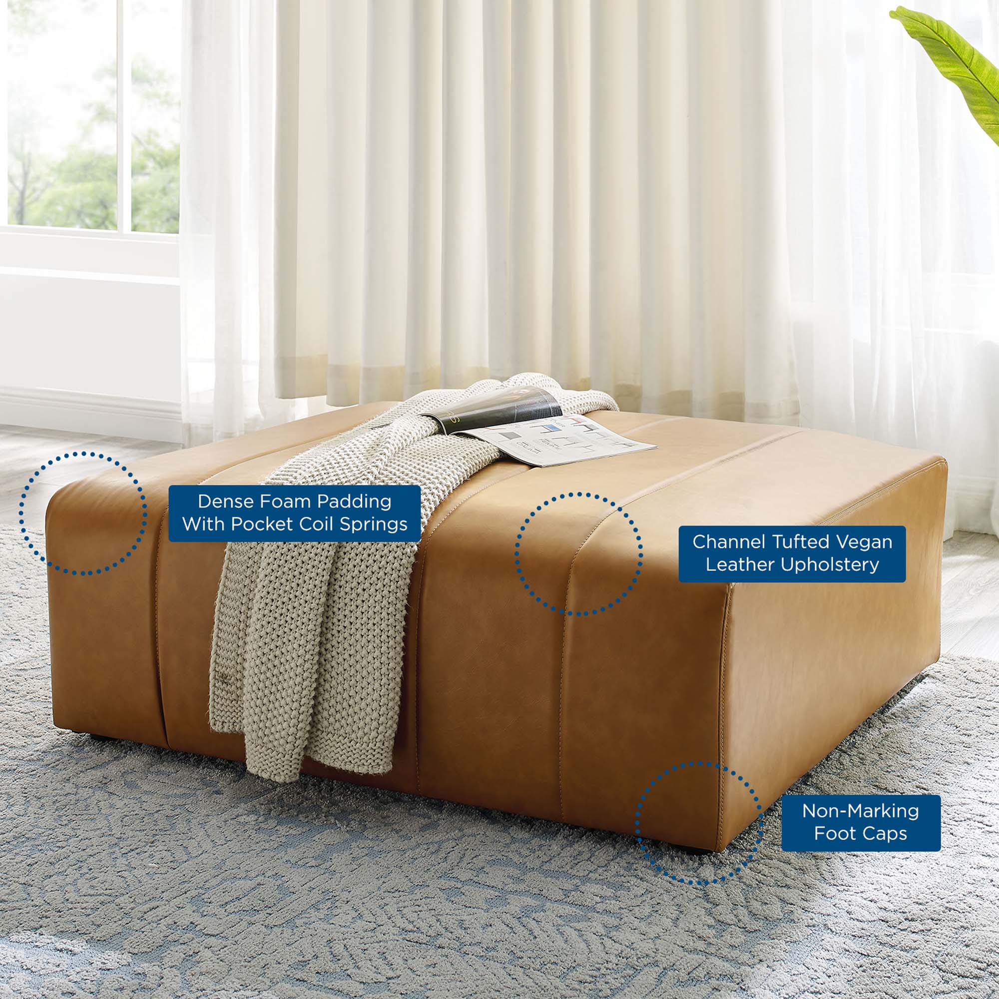 Bartlett Vegan Leather Ottoman, Tan