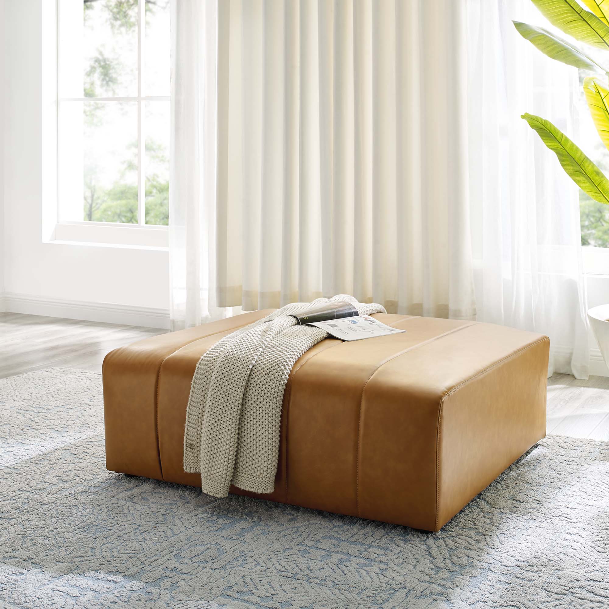 Bartlett Vegan Leather Ottoman, Tan