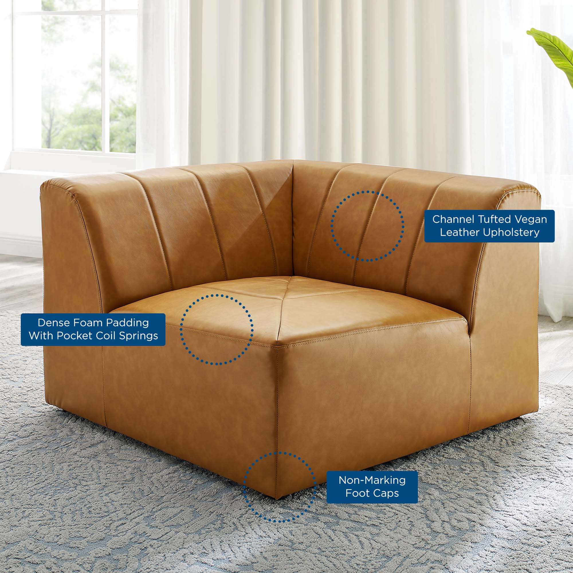 Bartlett Vegan Leather Corner Chair, Tan