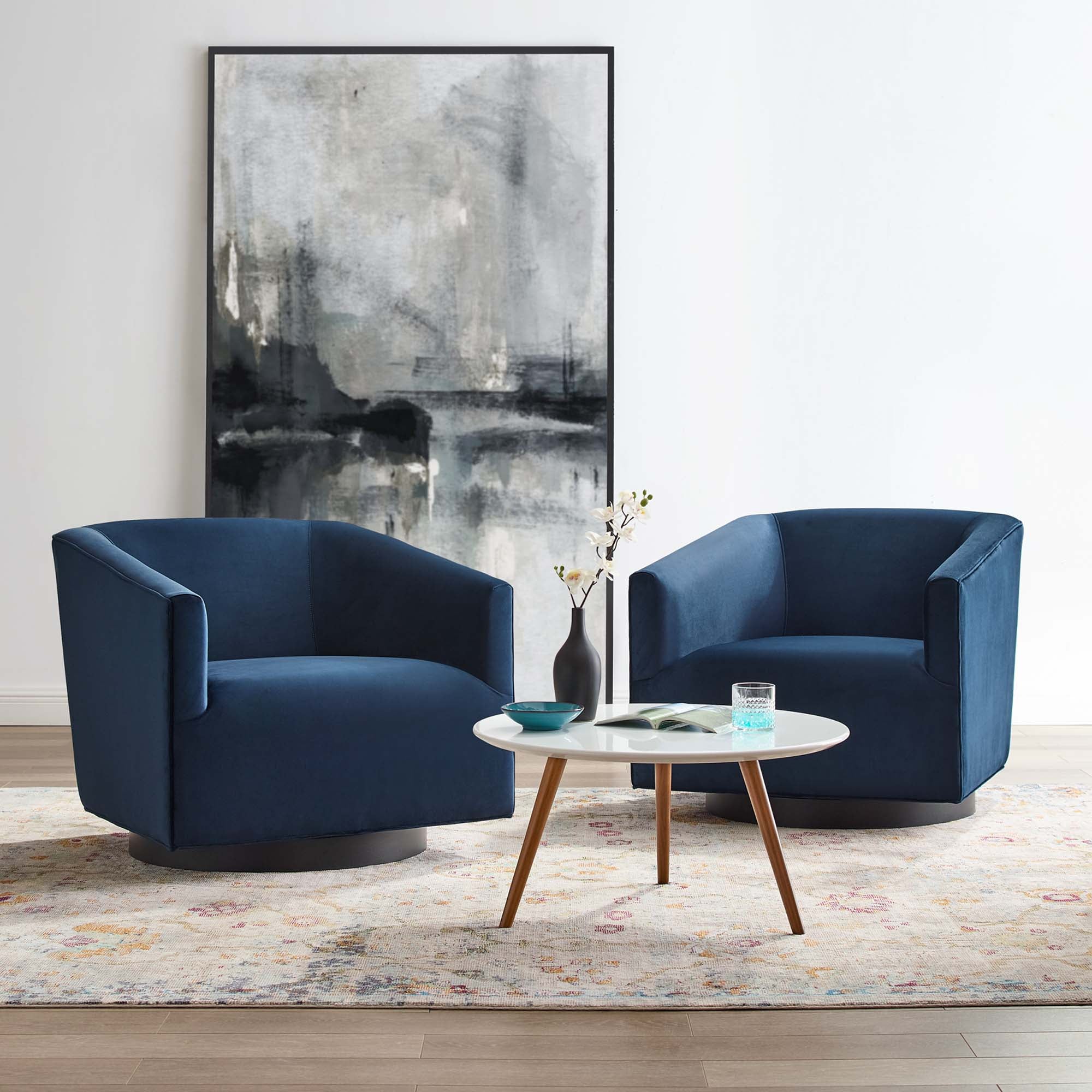 Twist Performance Velvet Swivel Chair Set of 2, Midnight Blue