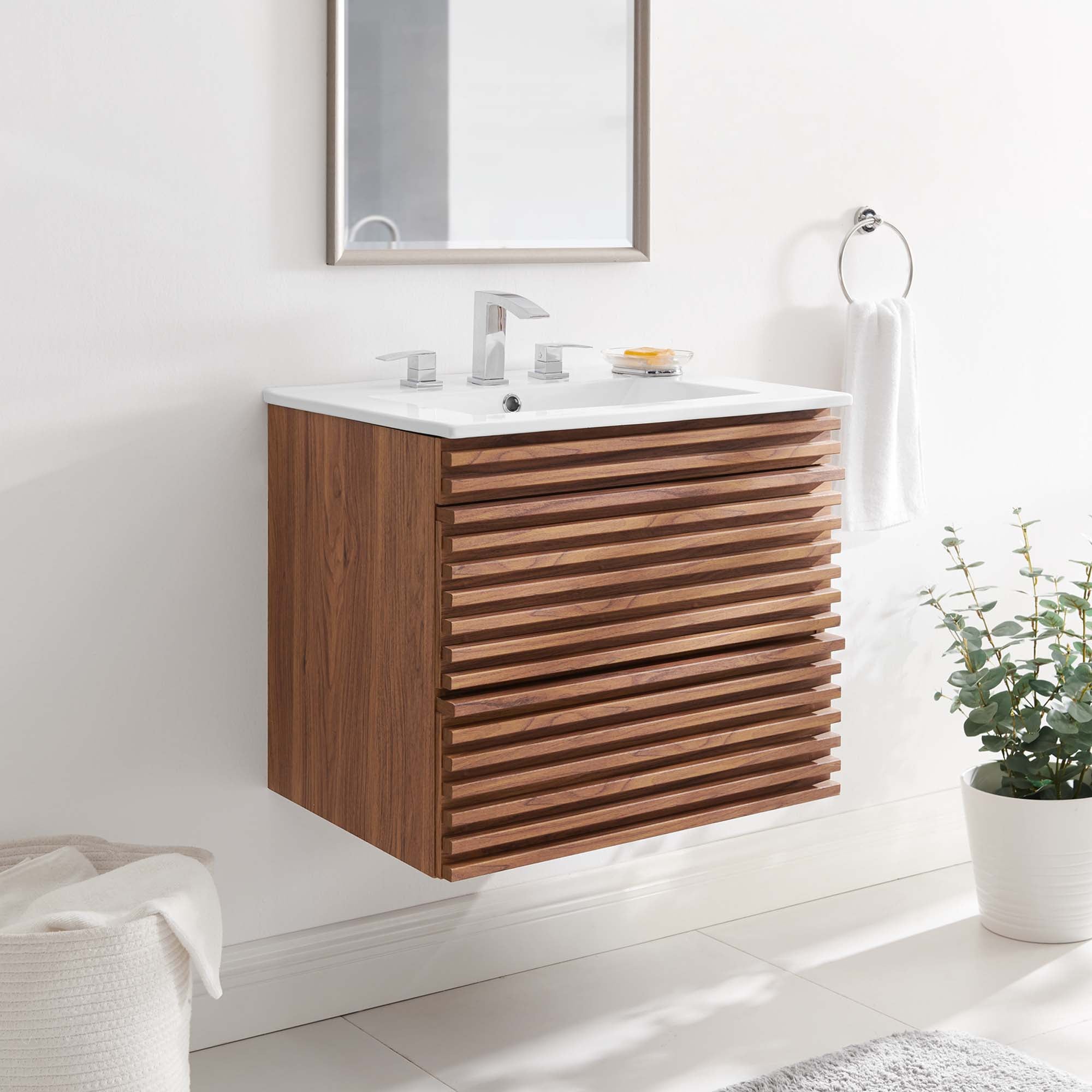 Render 24" Wall-Mount Bathroom Vanity, Walnut White