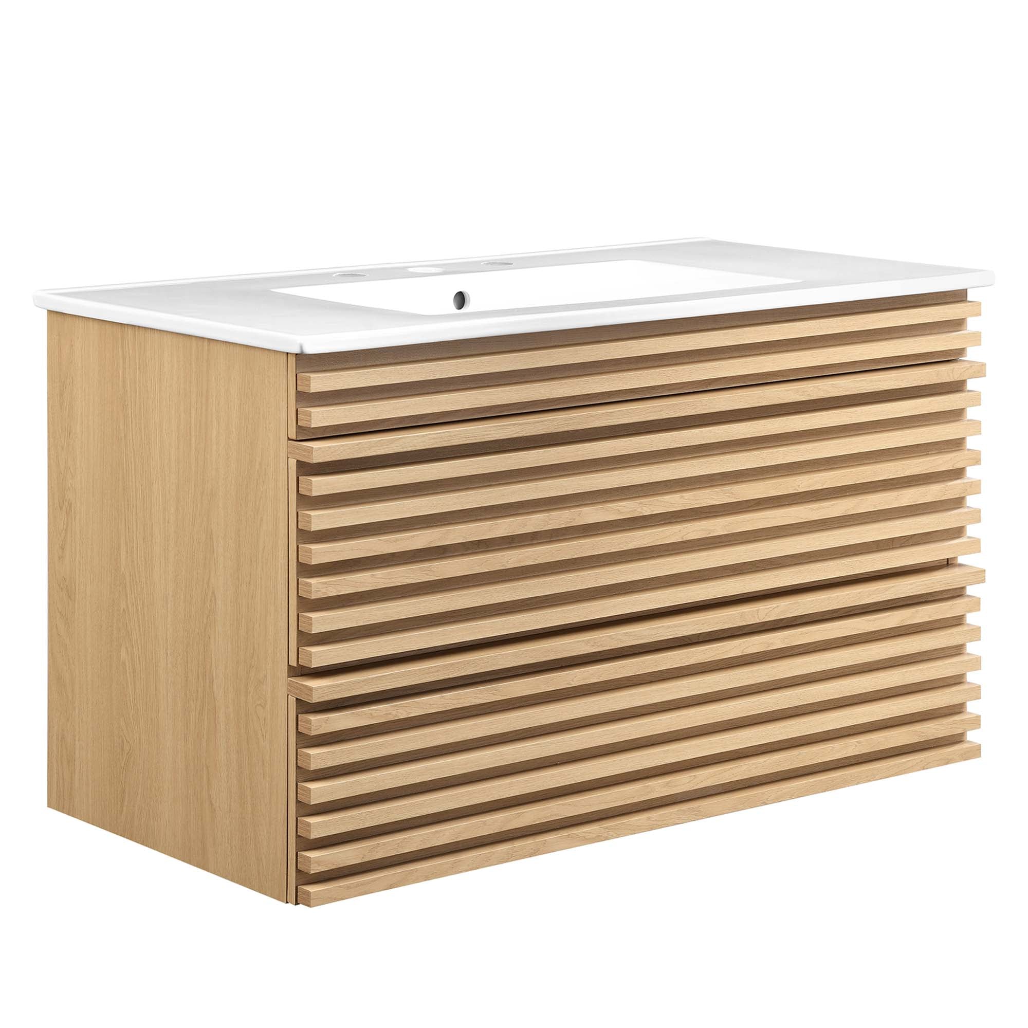 Render 36" Wall-Mount Bathroom Vanity, Oak White