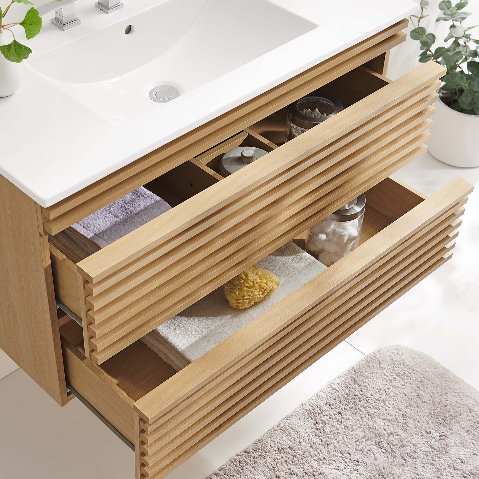 Render 36" Wall-Mount Bathroom Vanity, Oak White