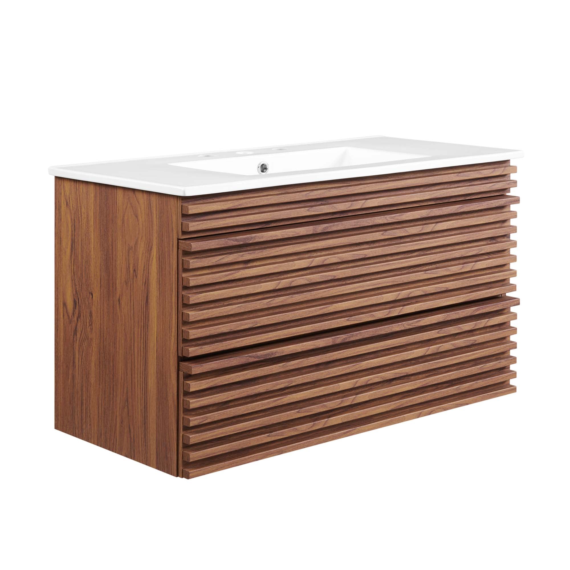 Render 36" Wall-Mount Bathroom Vanity, Walnut White