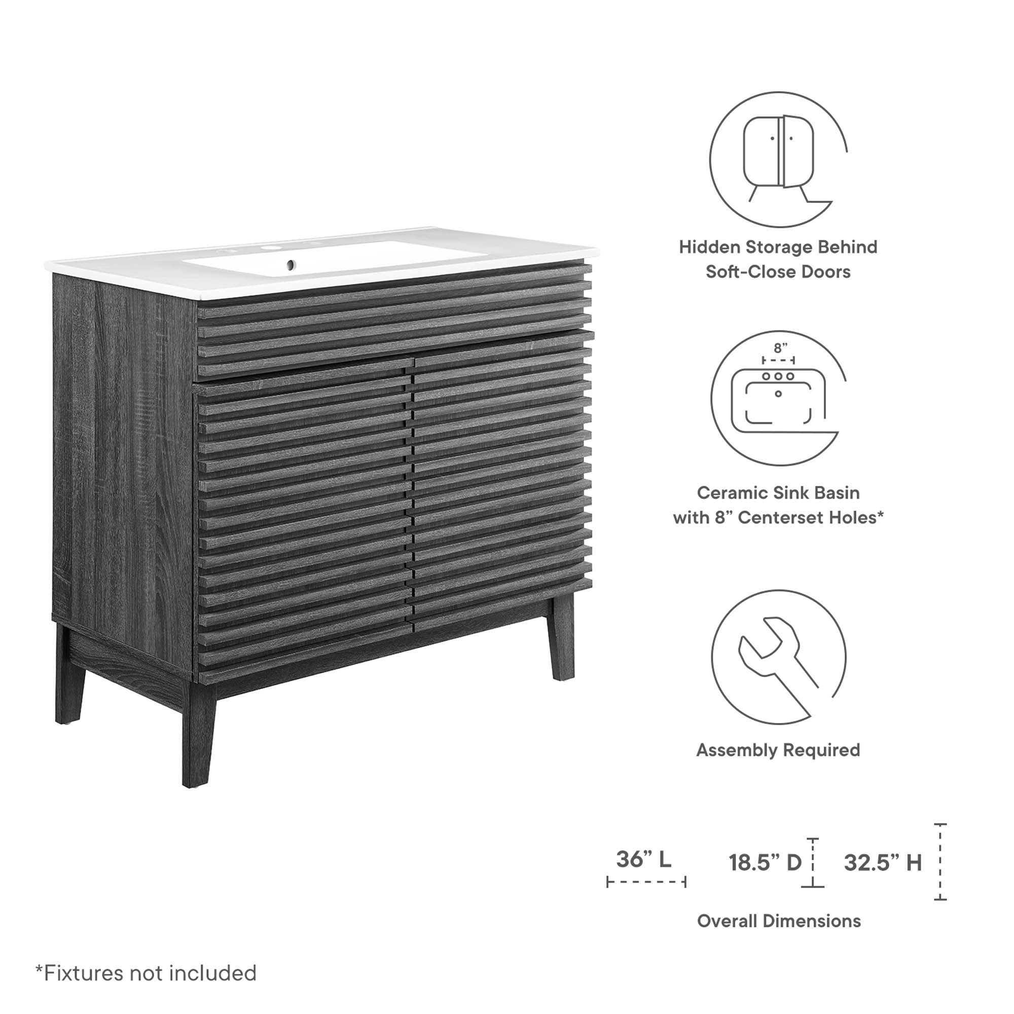 Render 36" Bathroom Vanity, Charcoal White