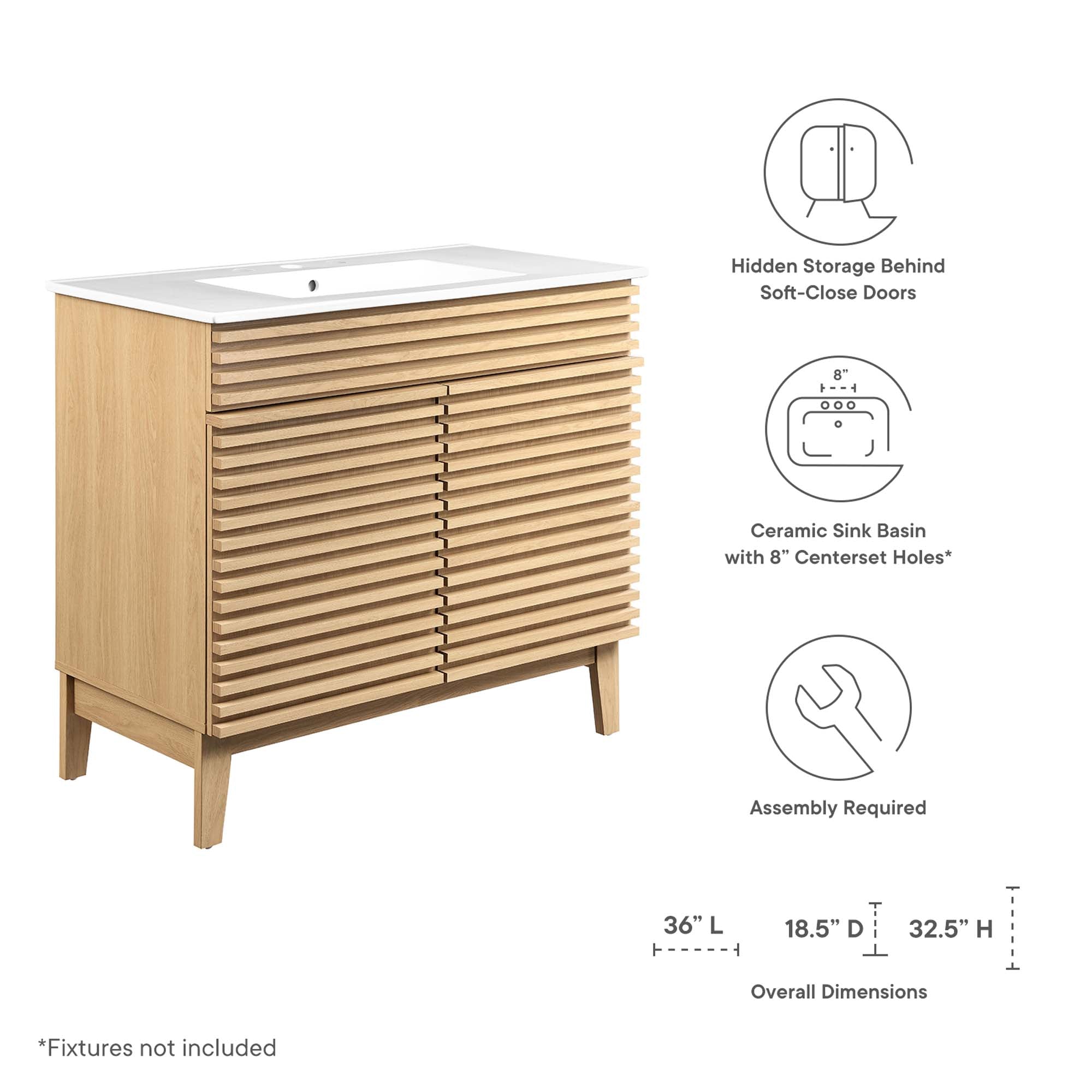 Render 36" Bathroom Vanity, Oak White