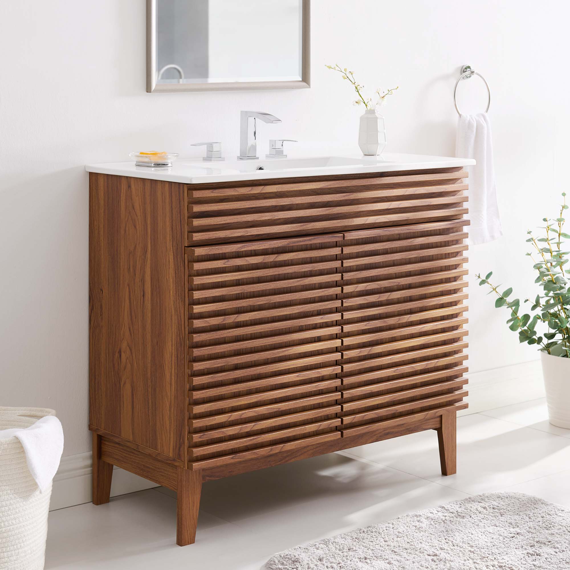 Render 36" Bathroom Vanity, Walnut White