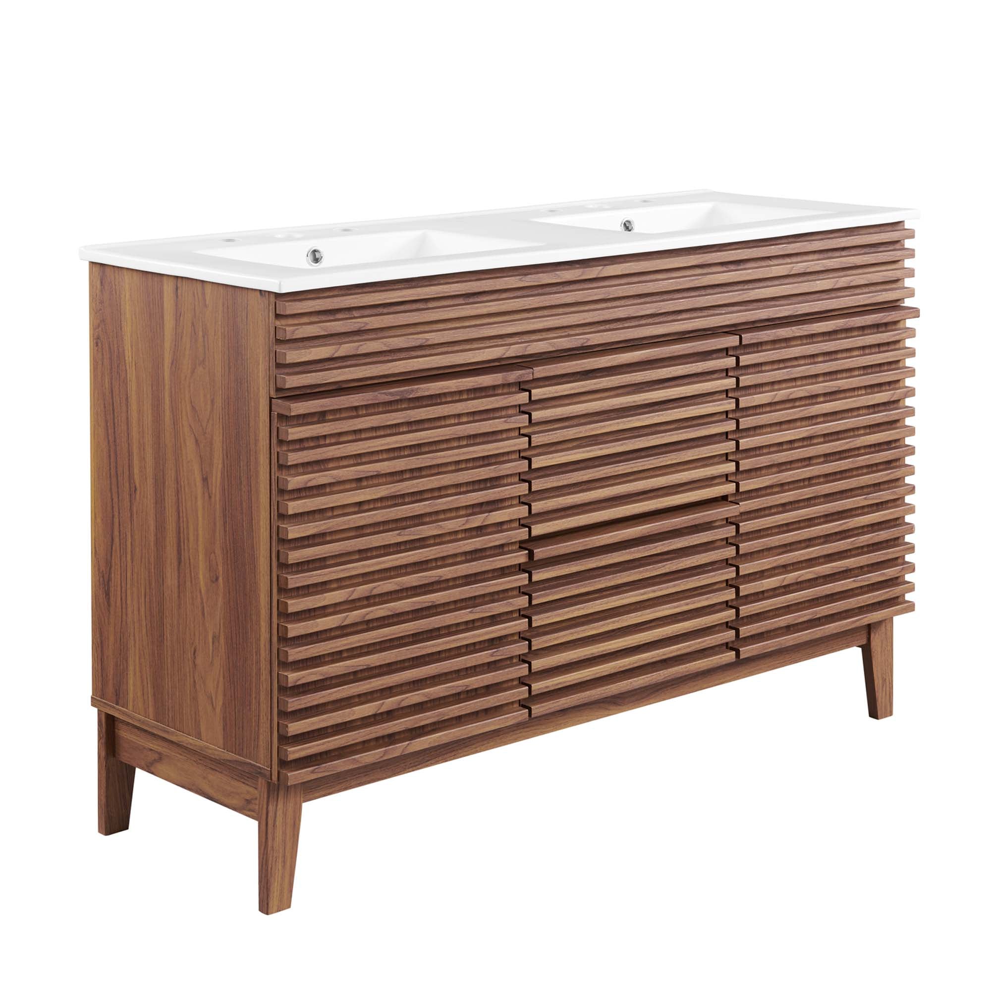 Render 48" Double Sink Bathroom Vanity, Walnut White