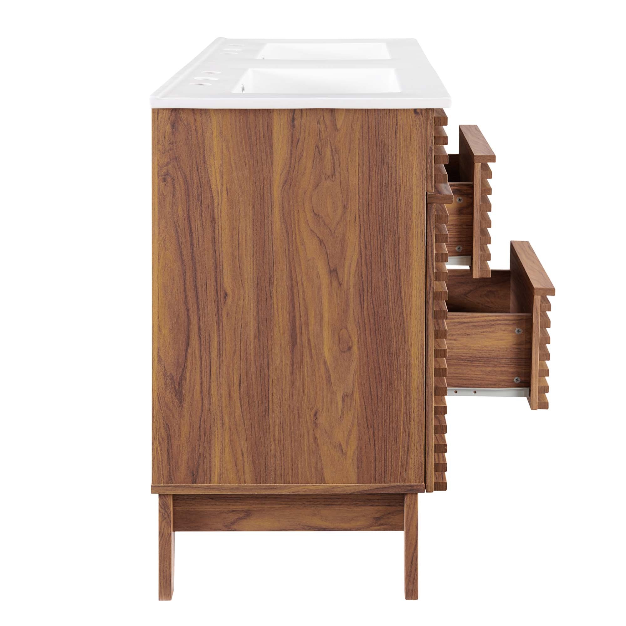 Render 48" Double Sink Bathroom Vanity, Walnut White