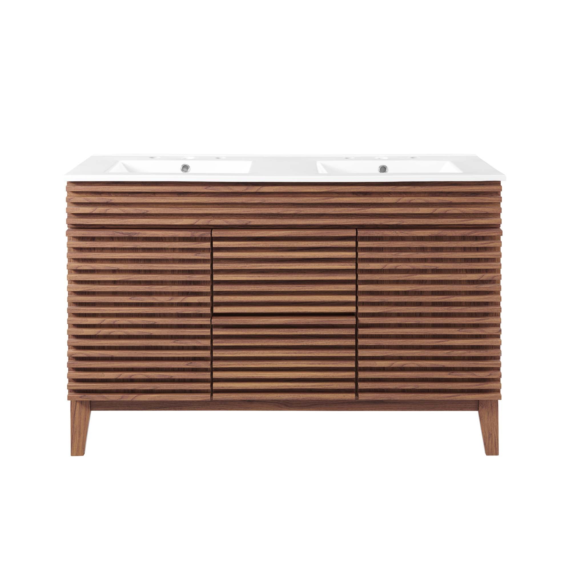 Render 48" Double Sink Bathroom Vanity, Walnut White