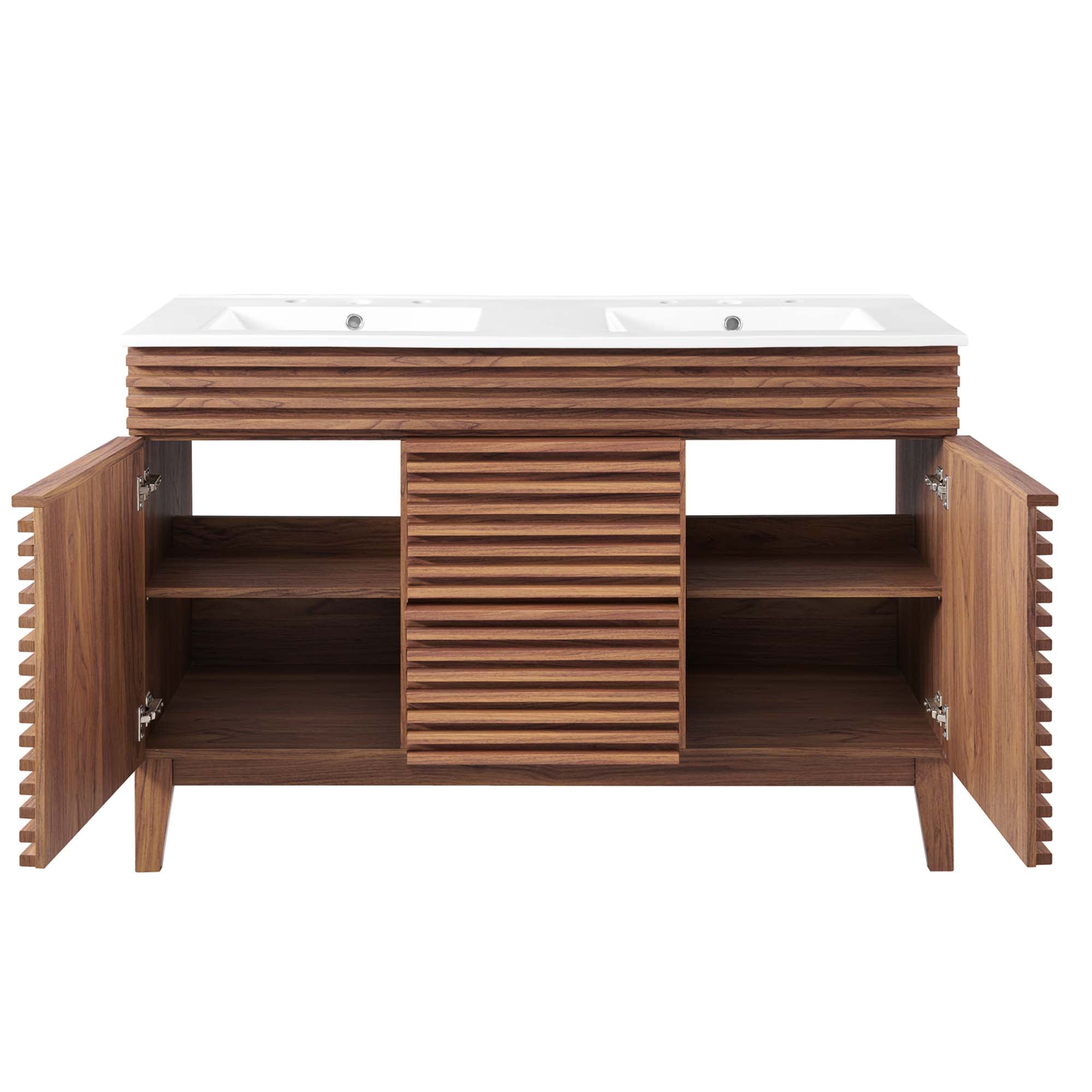 Render 48" Double Sink Bathroom Vanity, Walnut White