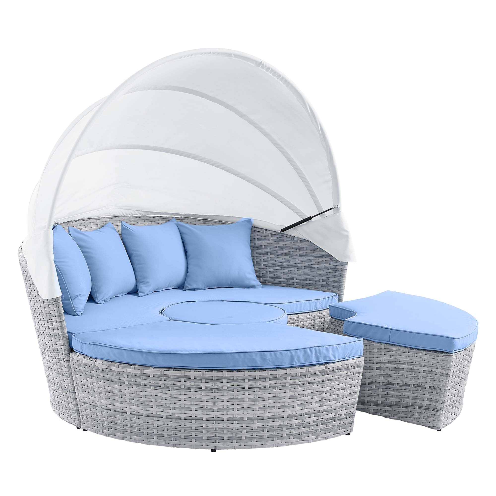 Emanate Full Size Outdoor Canopy Daybed – Light Grey Powder-Coated Aluminum Frame