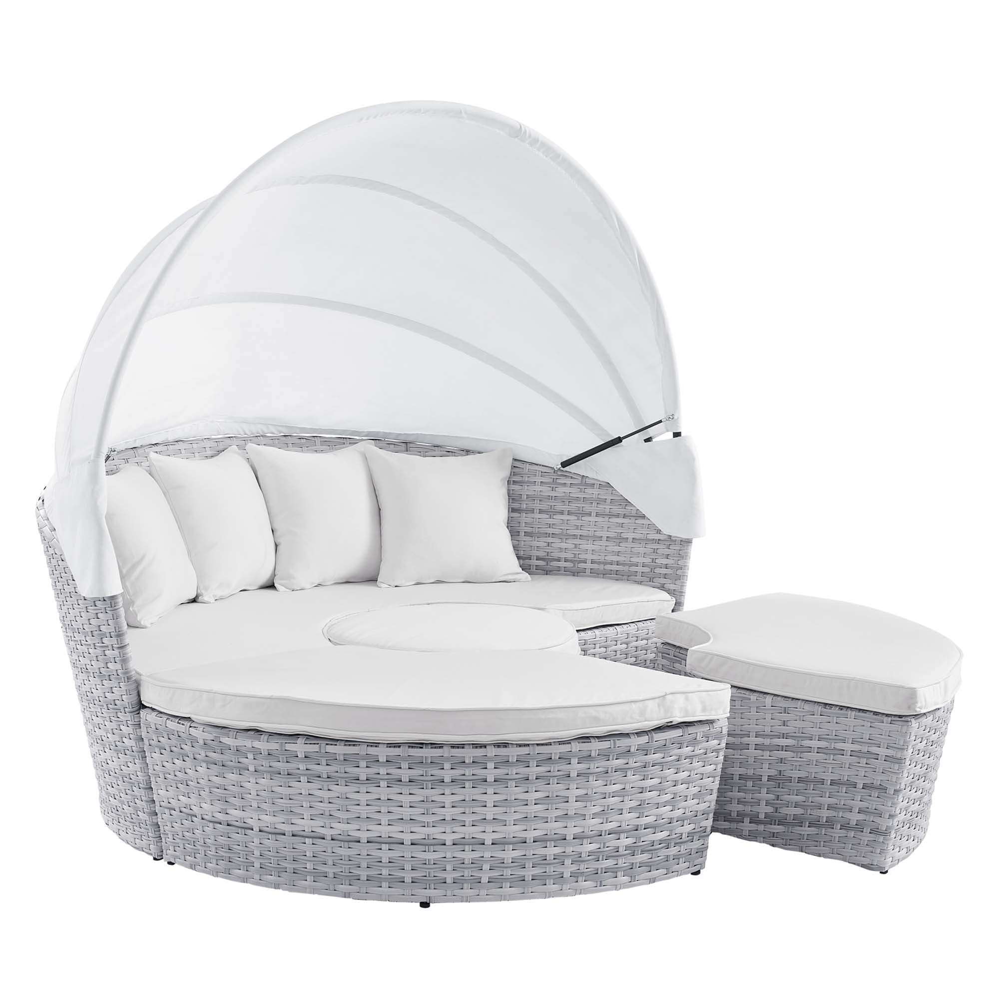 Emanate Full Size Outdoor Canopy Daybed – Light Grey Powder-Coated Aluminum Frame