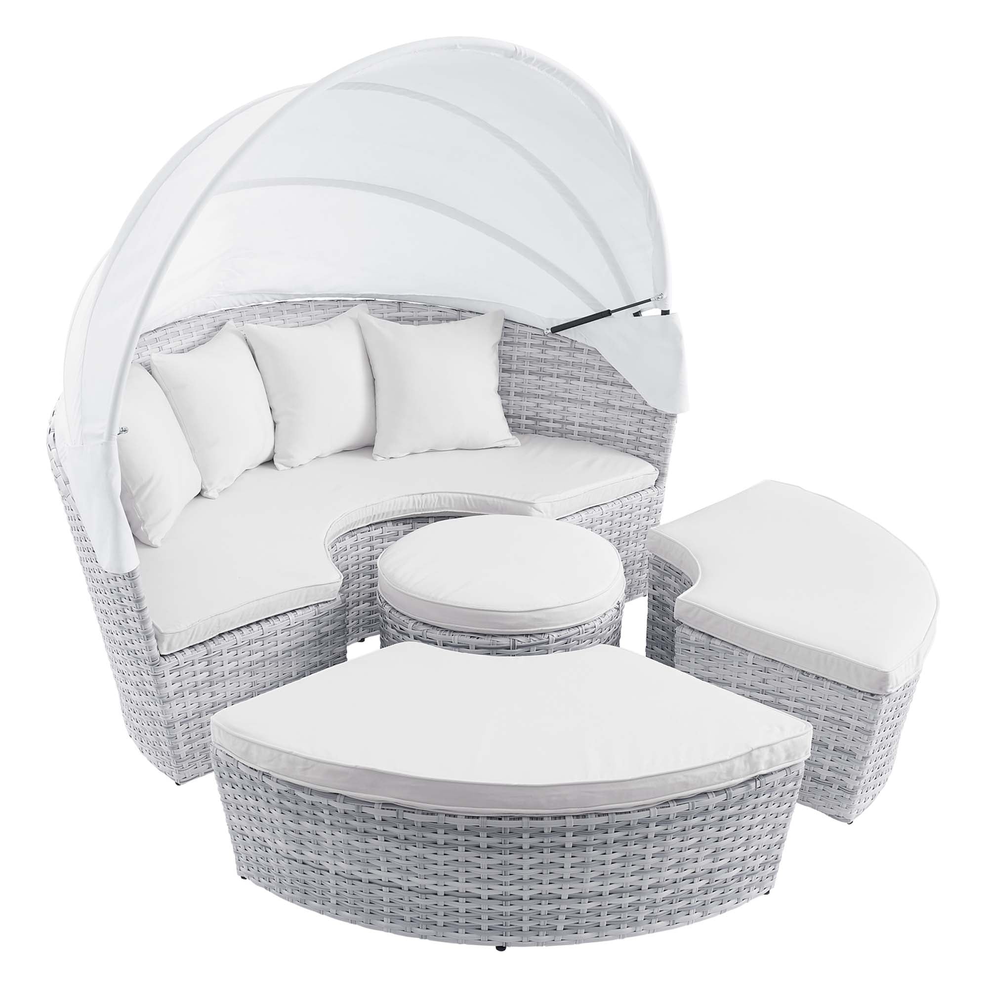 Emanate Full Size Outdoor Canopy Daybed – Light Grey Powder-Coated Aluminum Frame