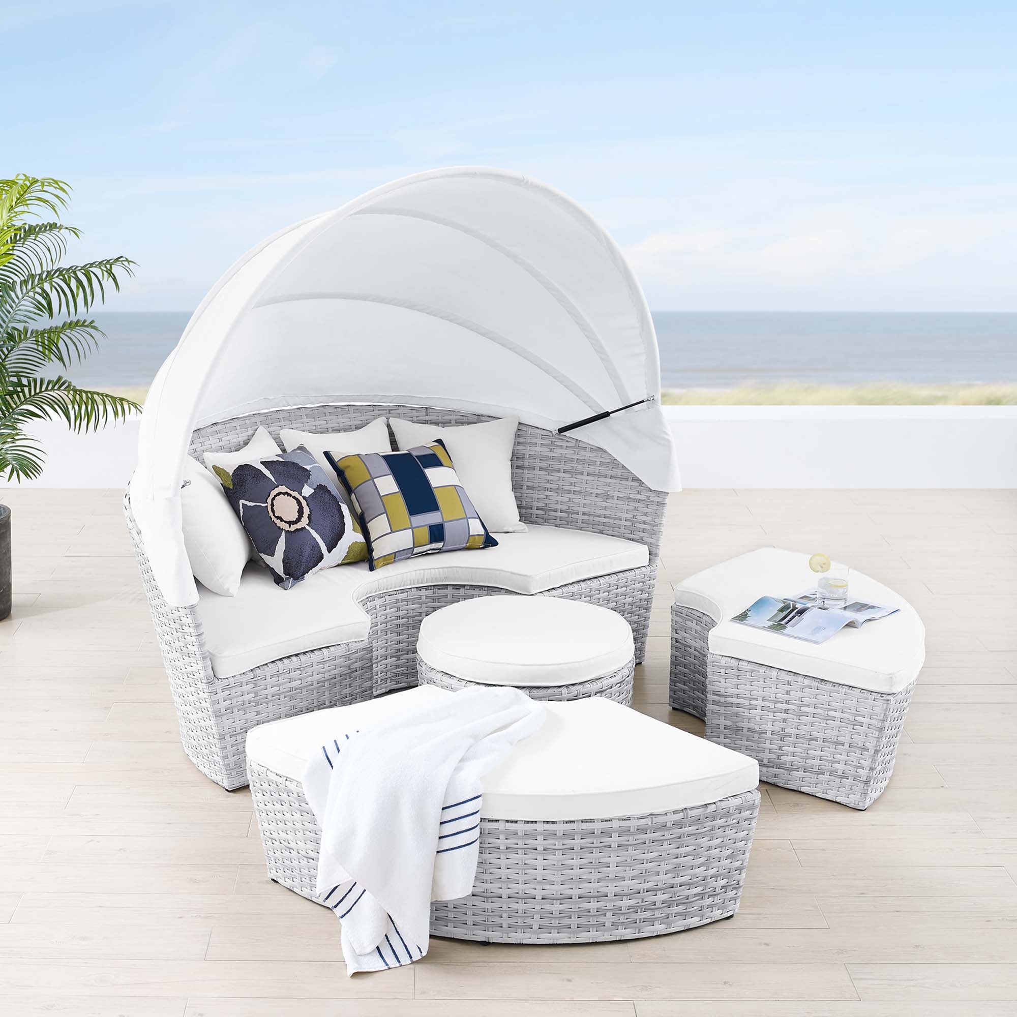 Emanate Full Size Outdoor Canopy Daybed Light Grey Powder-Coated Aluminum Frame