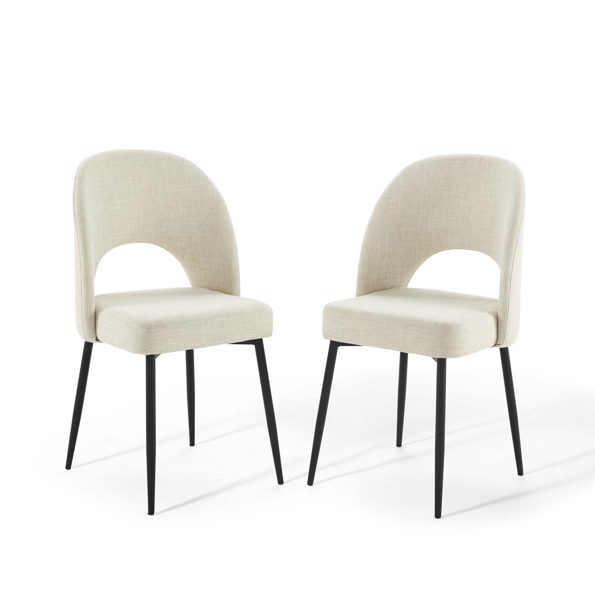 Rouse Upholstered Fabric Dining Side Chair Set of 2, Black Beige