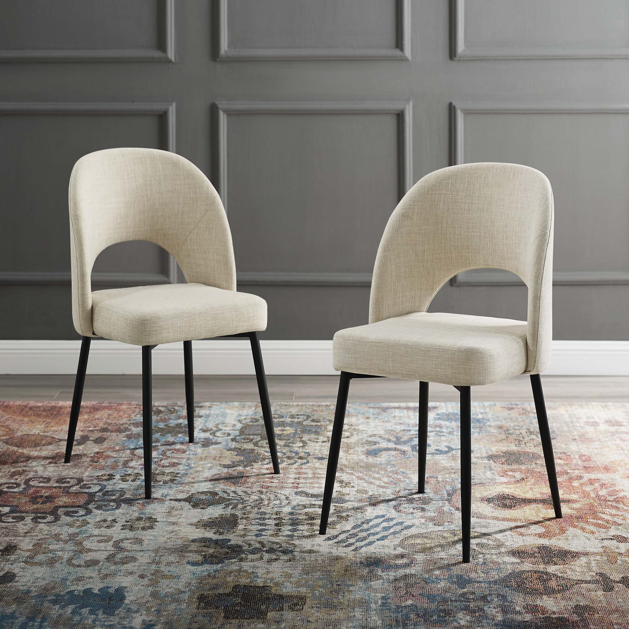 Rouse Upholstered Fabric Dining Side Chair Set of 2, Black Beige