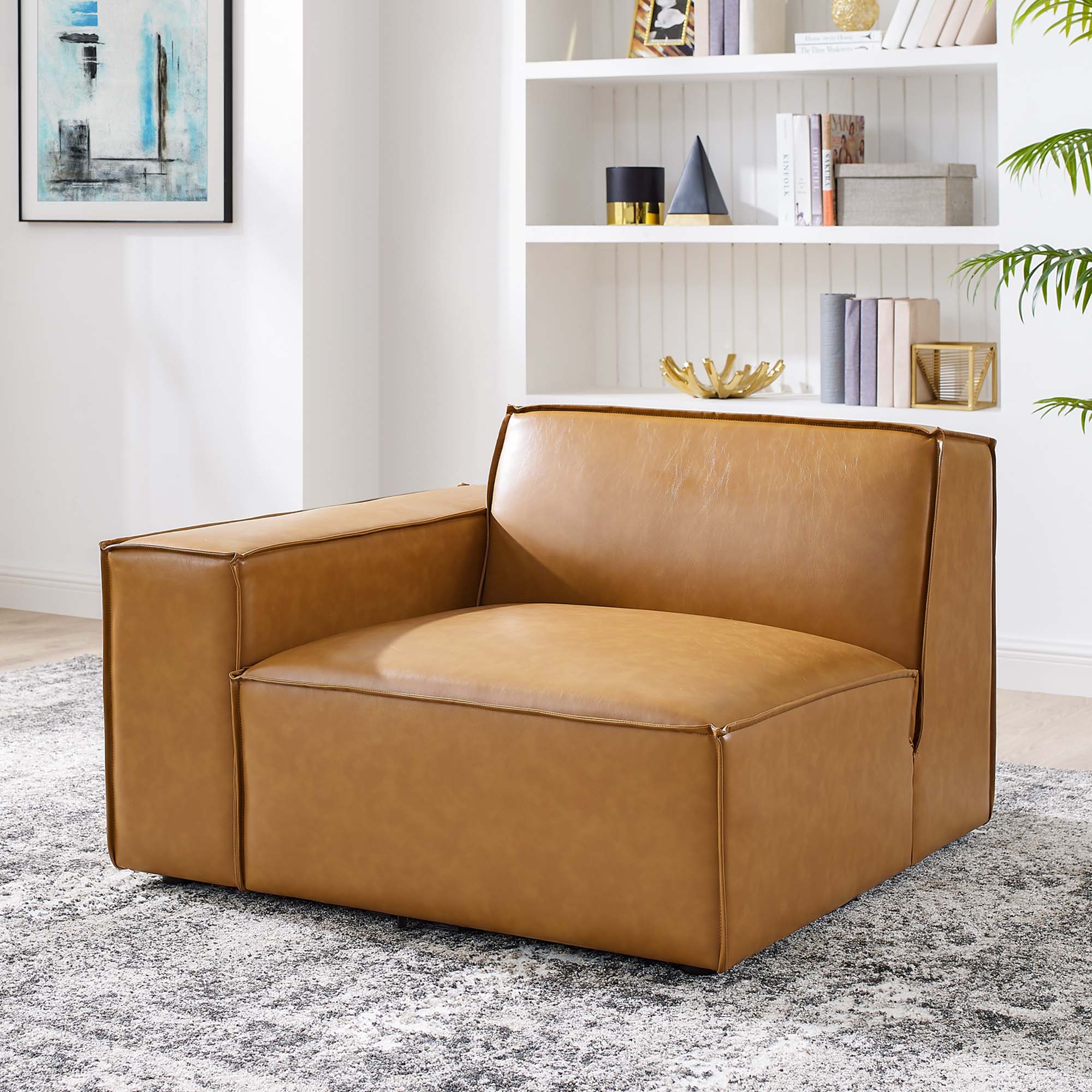 Restore Left-Arm Vegan Leather Sectional Sofa Chair, Tan