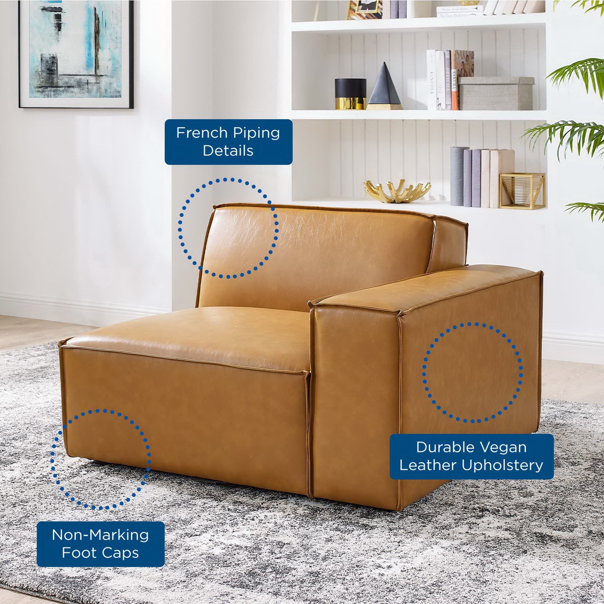 Restore Right-Arm Vegan Leather Sectional Sofa Chair, Tan