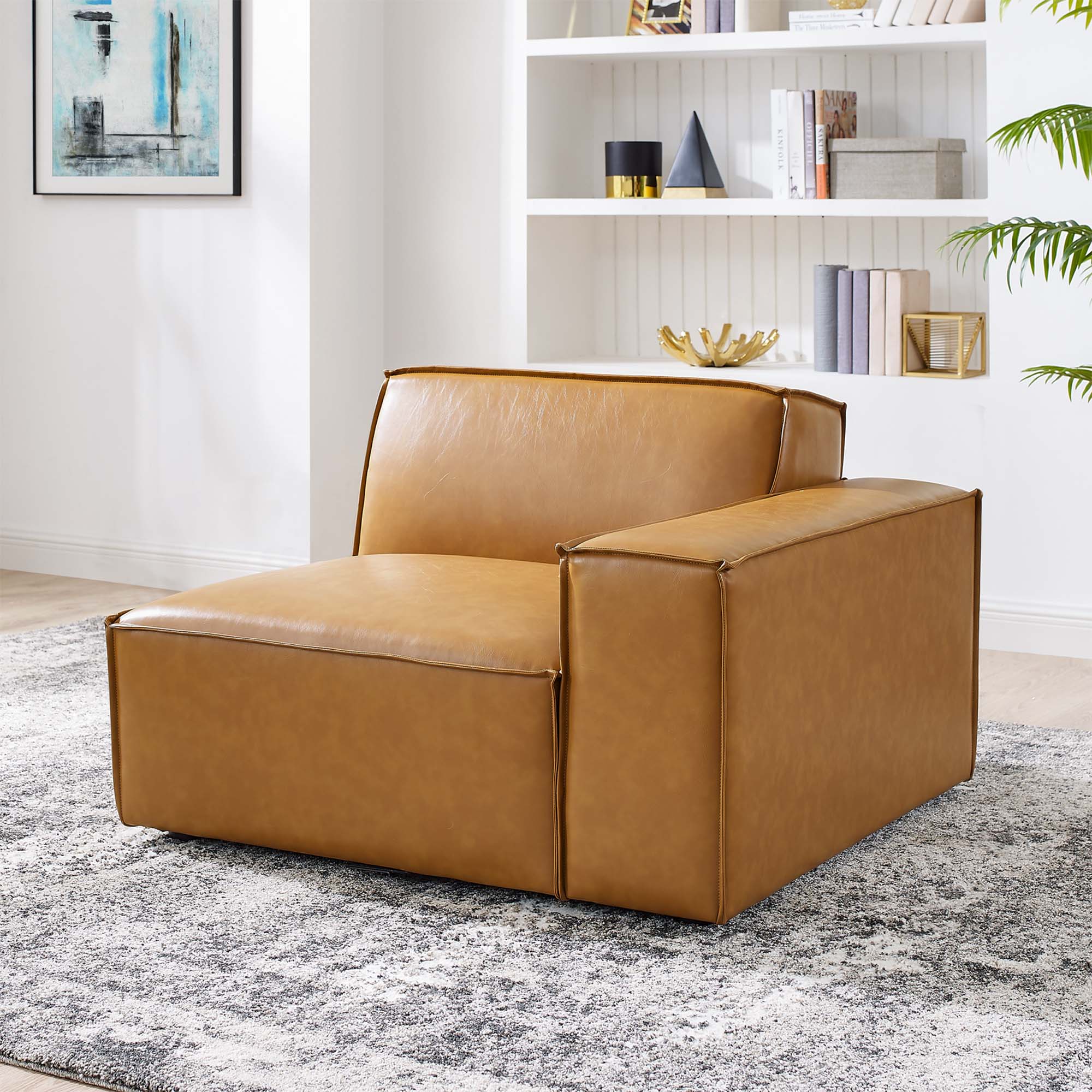 Restore Right-Arm Vegan Leather Sectional Sofa Chair, Tan