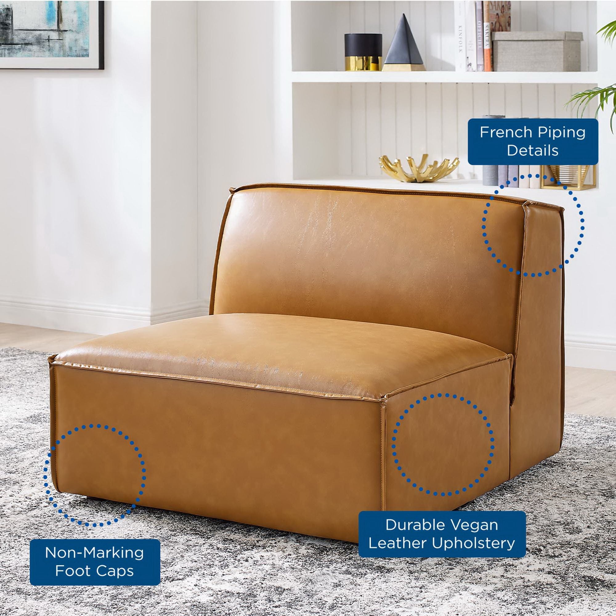Restore Vegan Leather Sectional Sofa Armless Chair, Tan