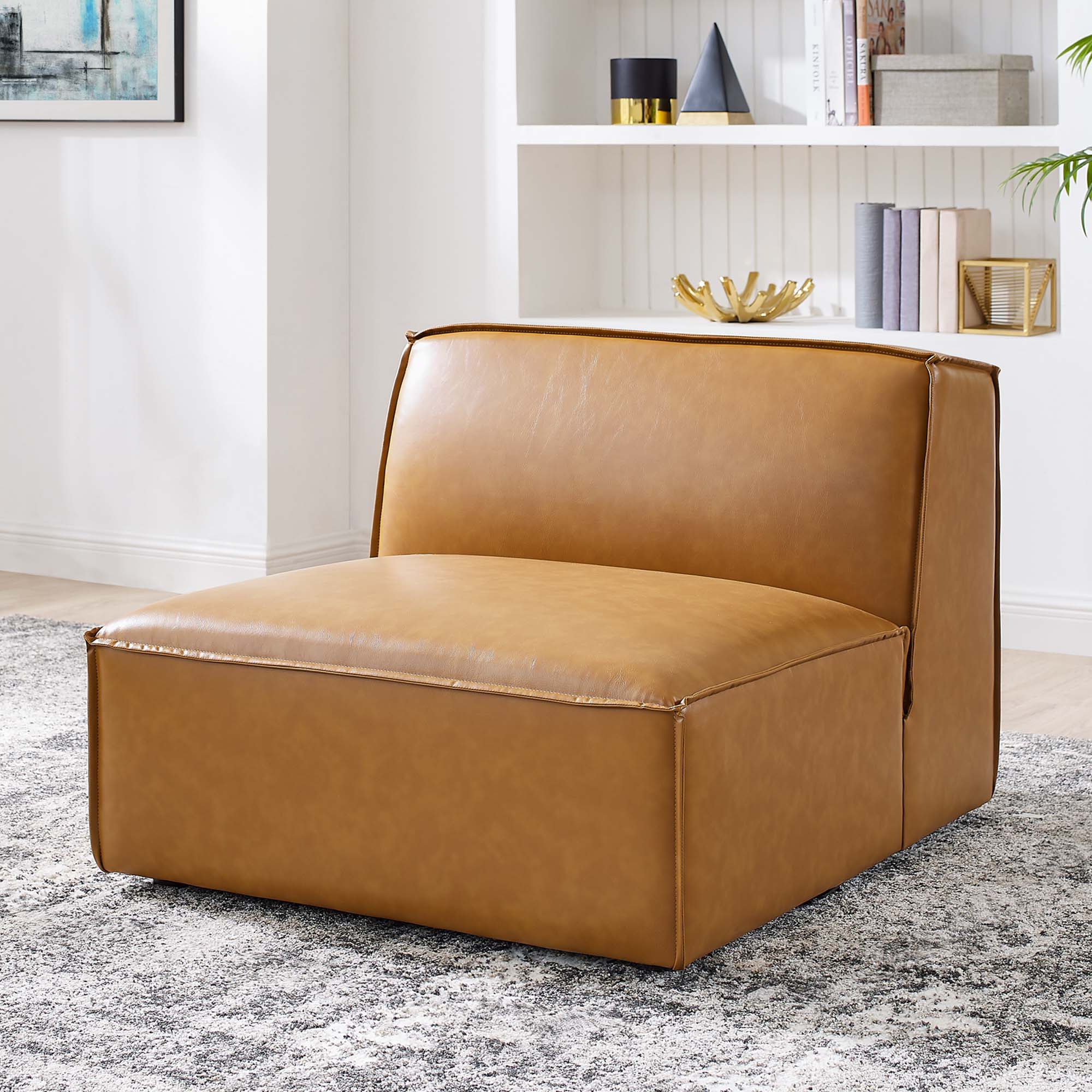 Restore Vegan Leather Sectional Sofa Armless Chair, Tan