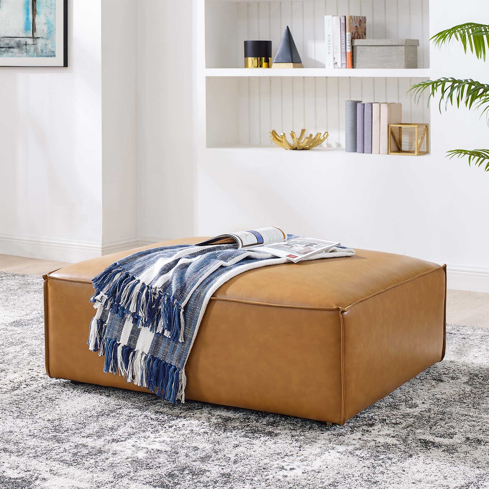Restore Vegan Leather Ottoman, Tan
