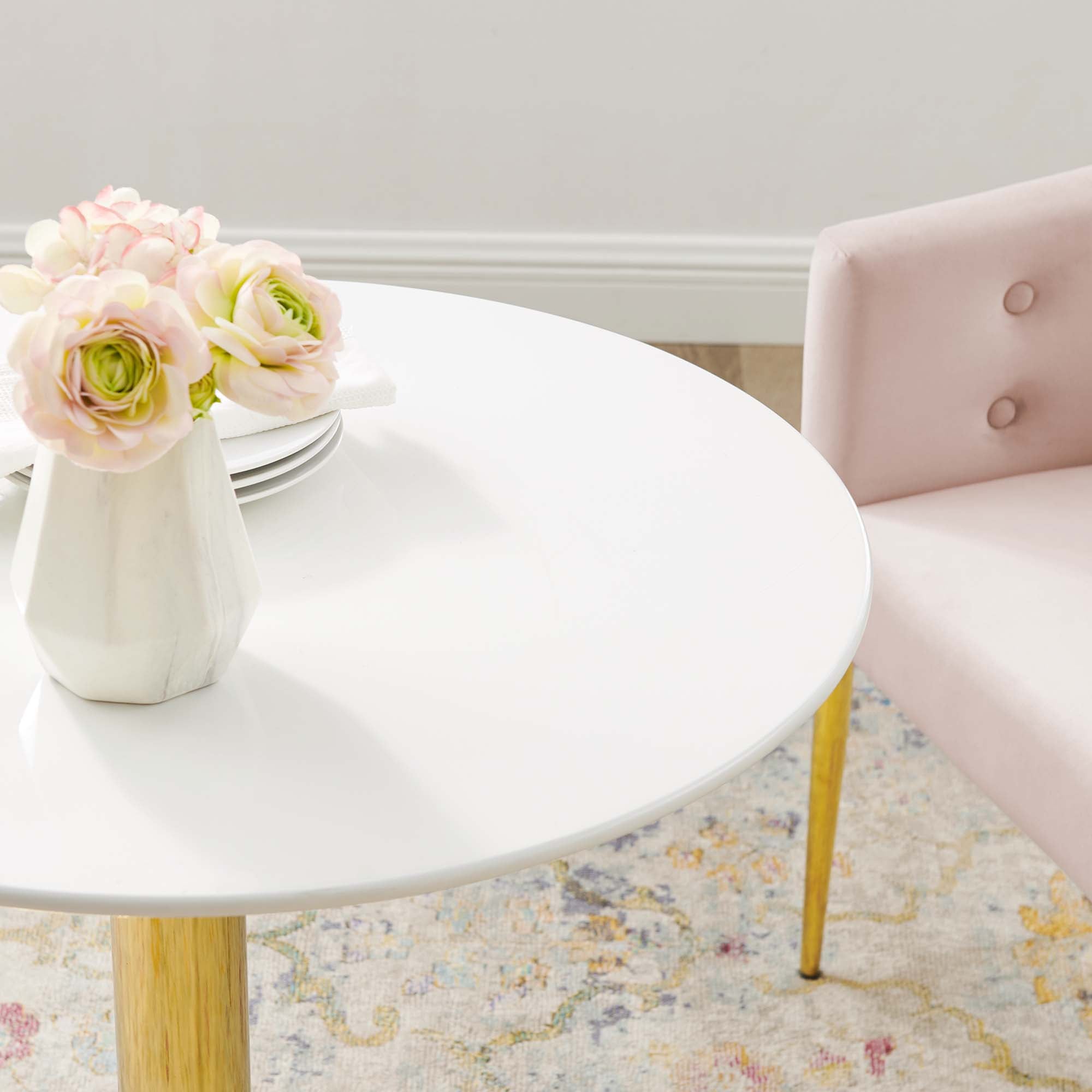 Verne 28" Dining Table, Gold White