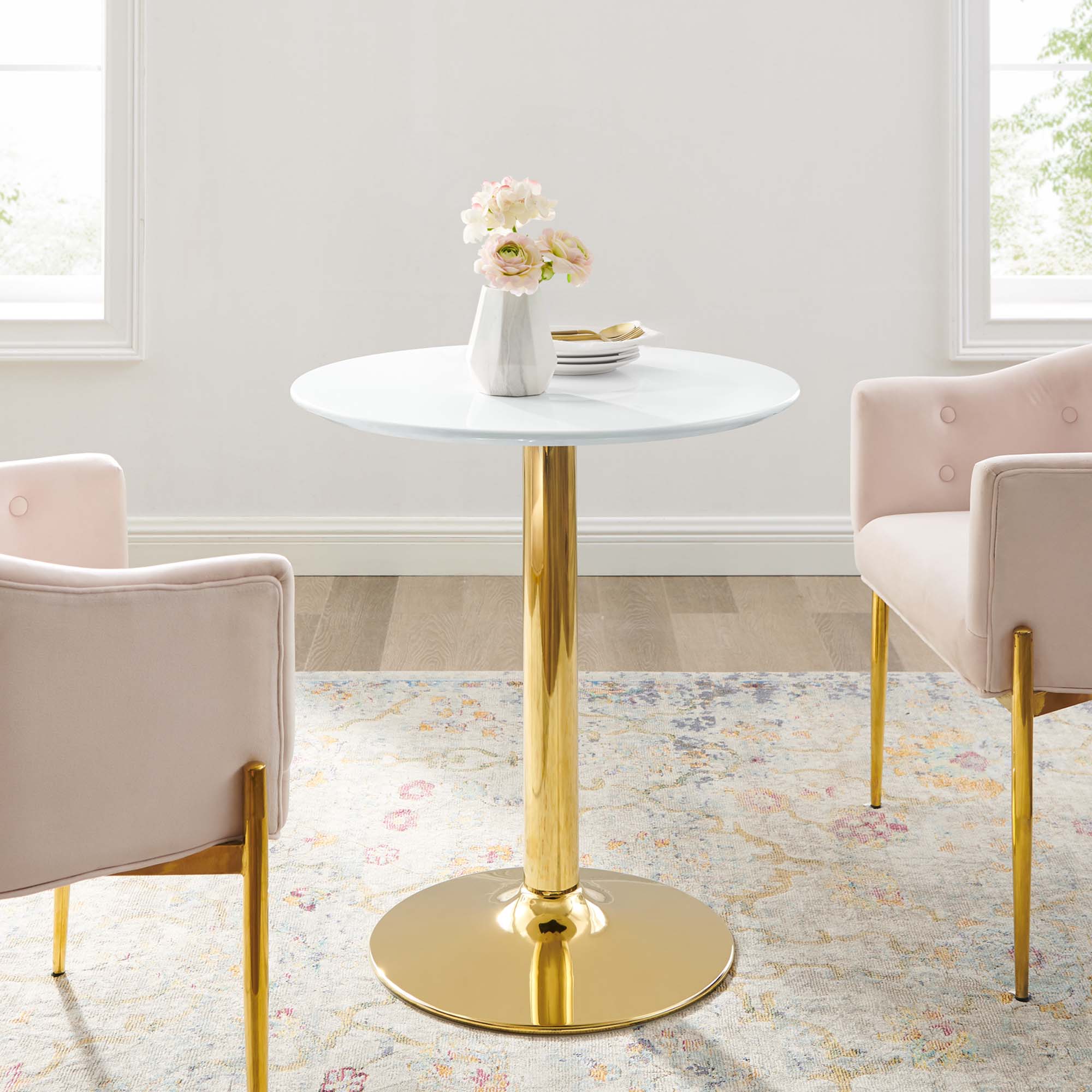 Verne 28" Dining Table, Gold White