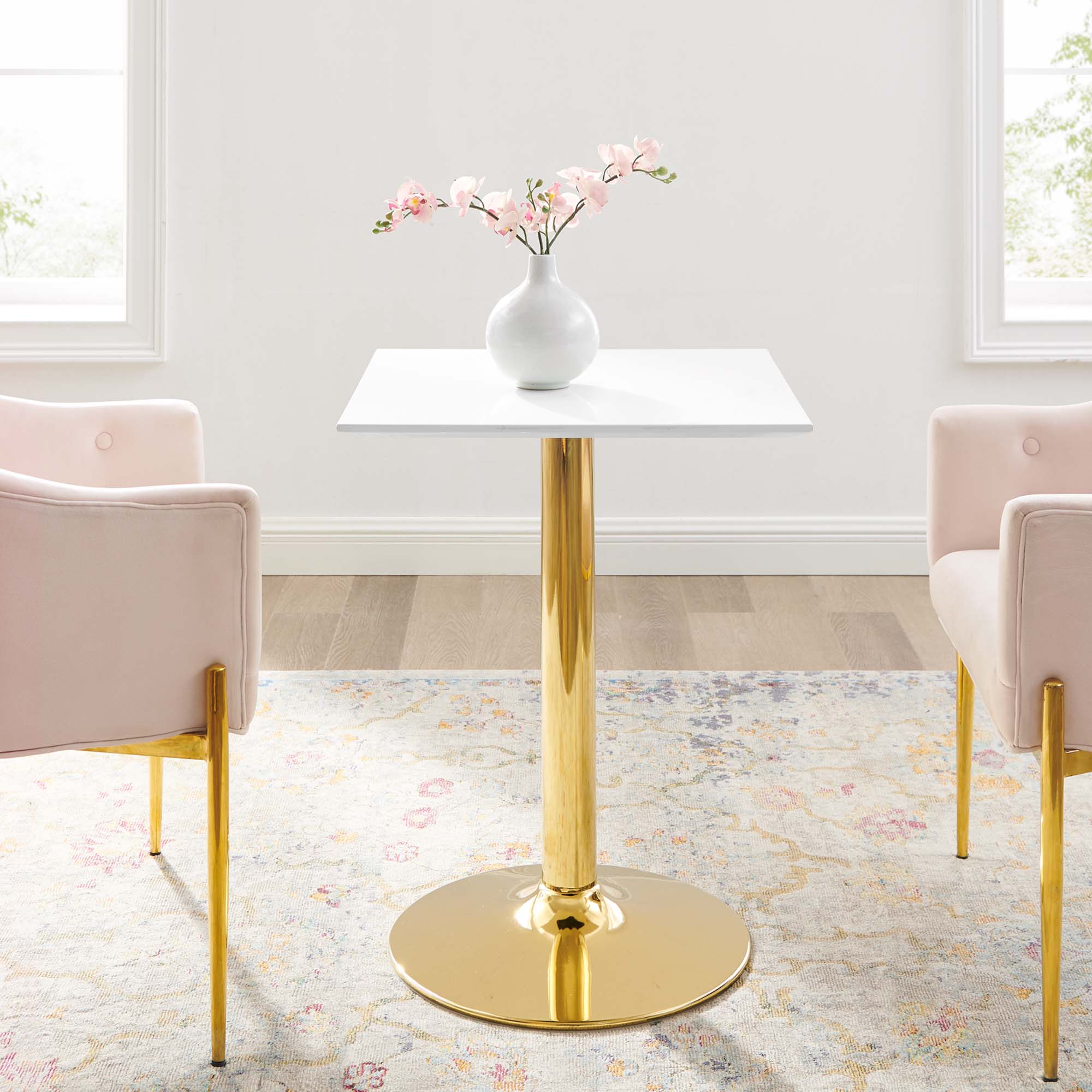 Verne 24" Square Dining Table, Gold White
