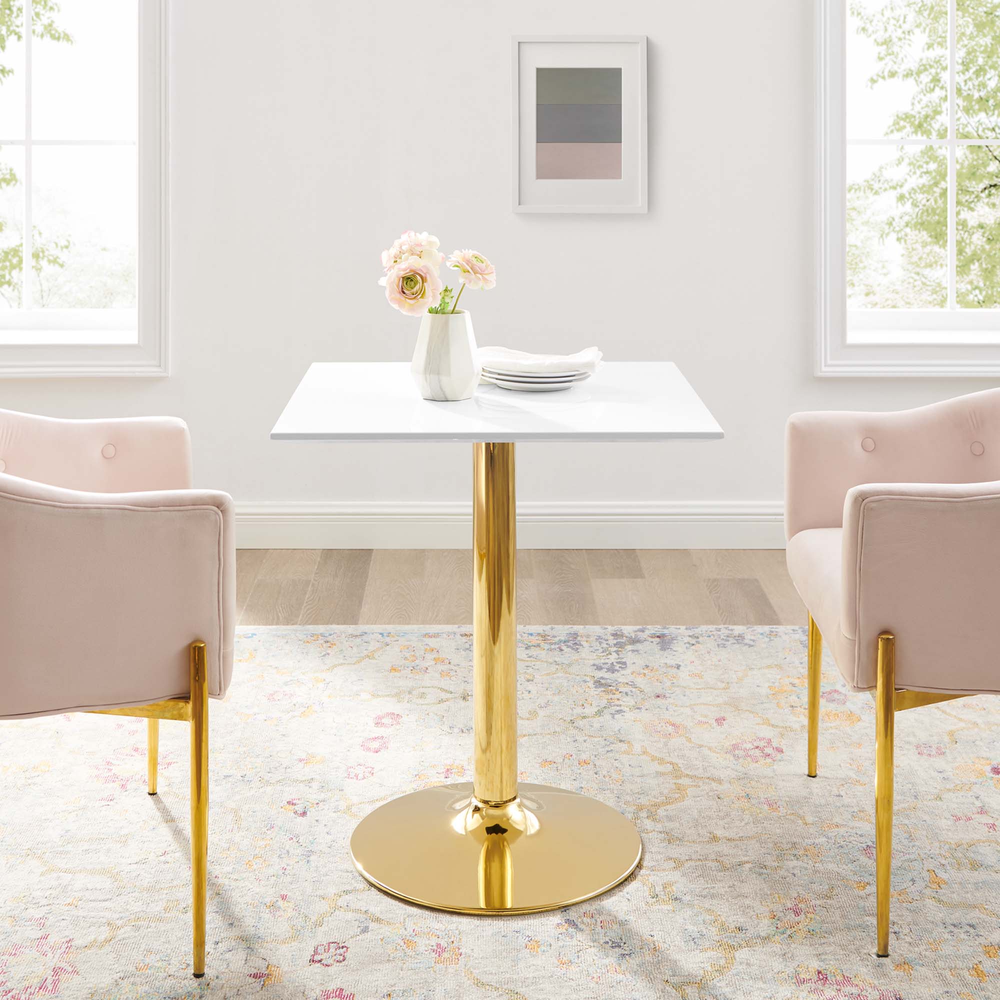 Verne 28" Square Dining Table, Gold White