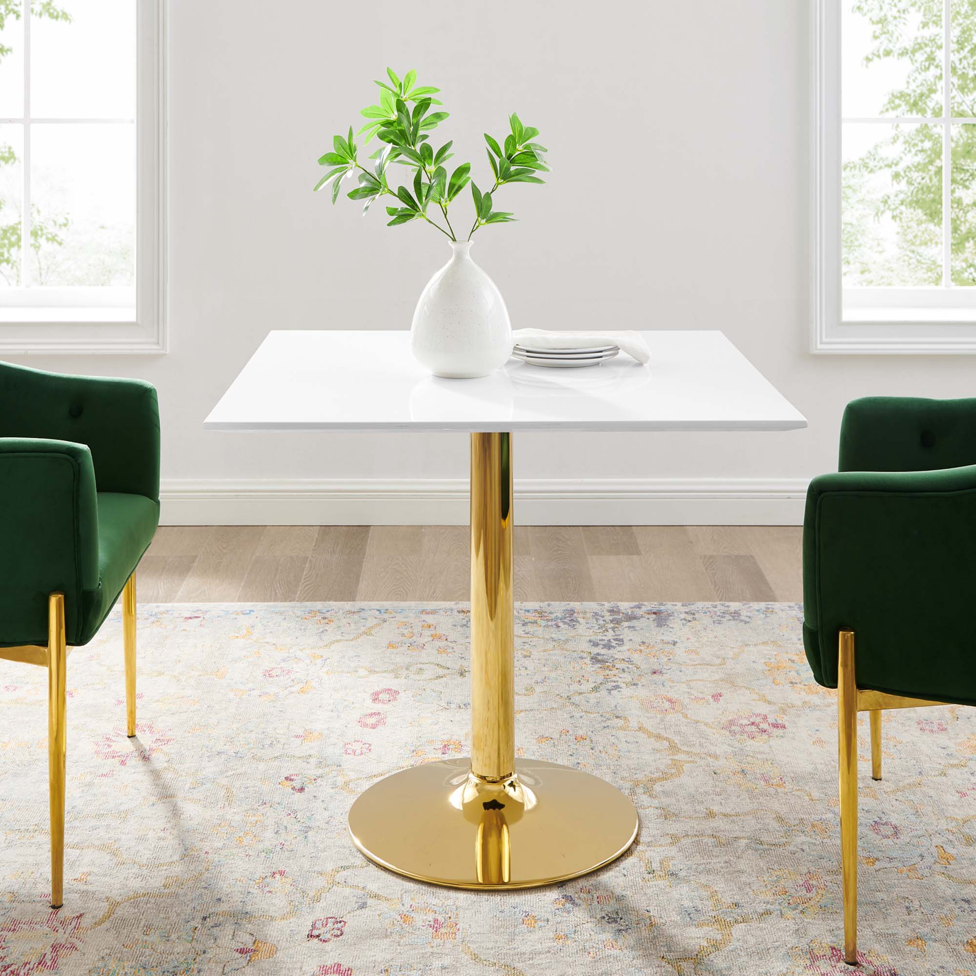 Verne 35" Square Dining Table, Gold White