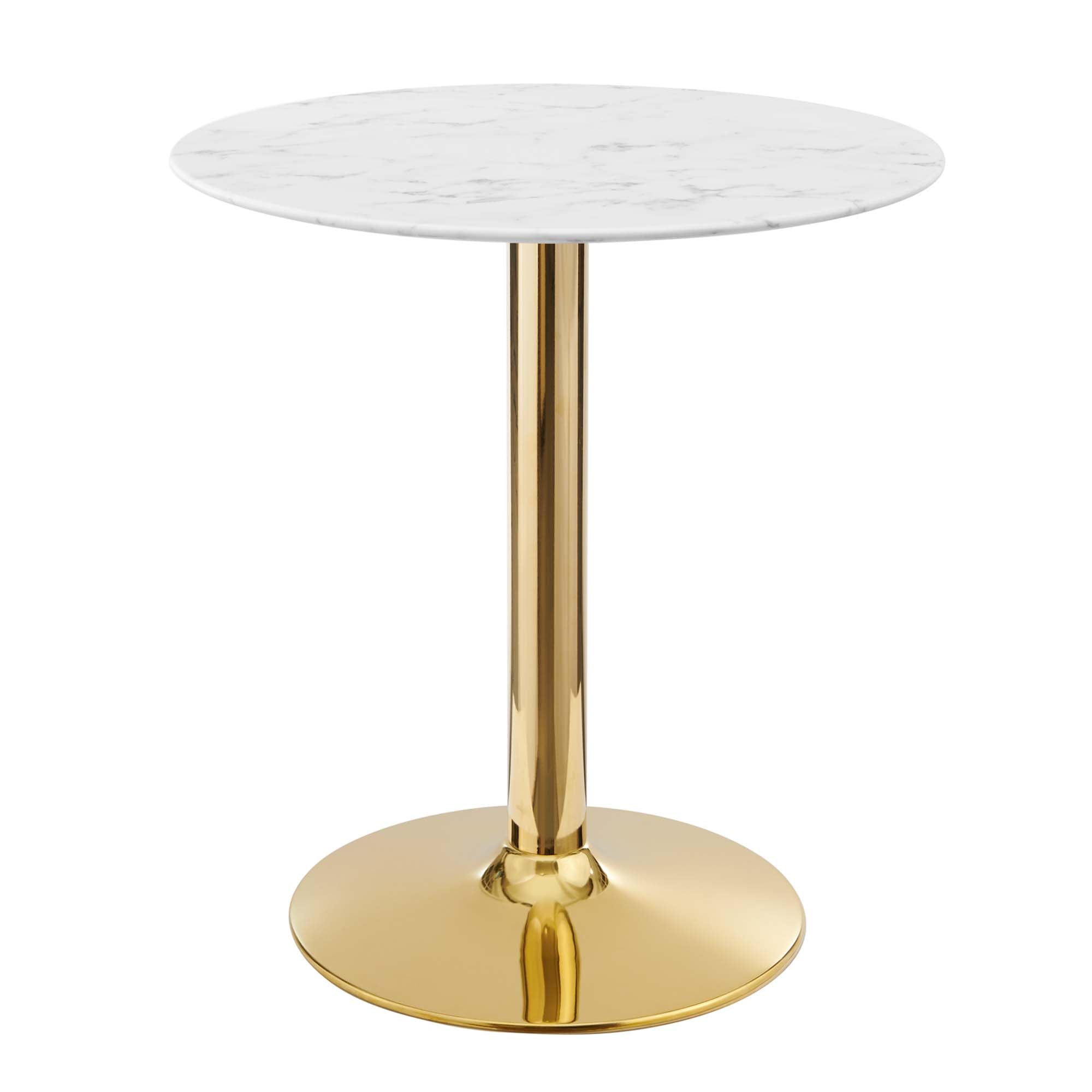Verne 28" Artificial Marble Dining Table, Gold White