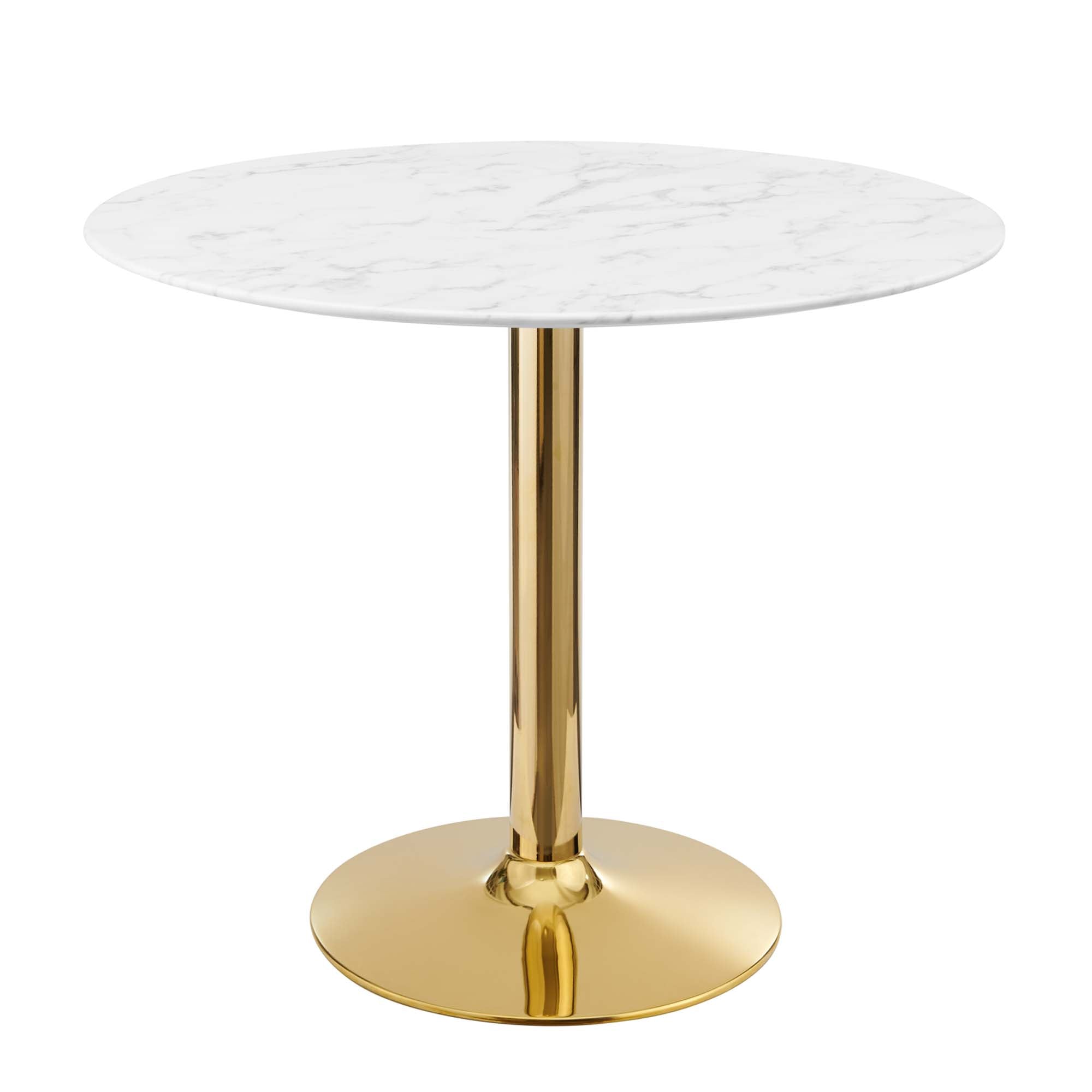 Verne 35" Artificial Marble Dining Table, Gold White
