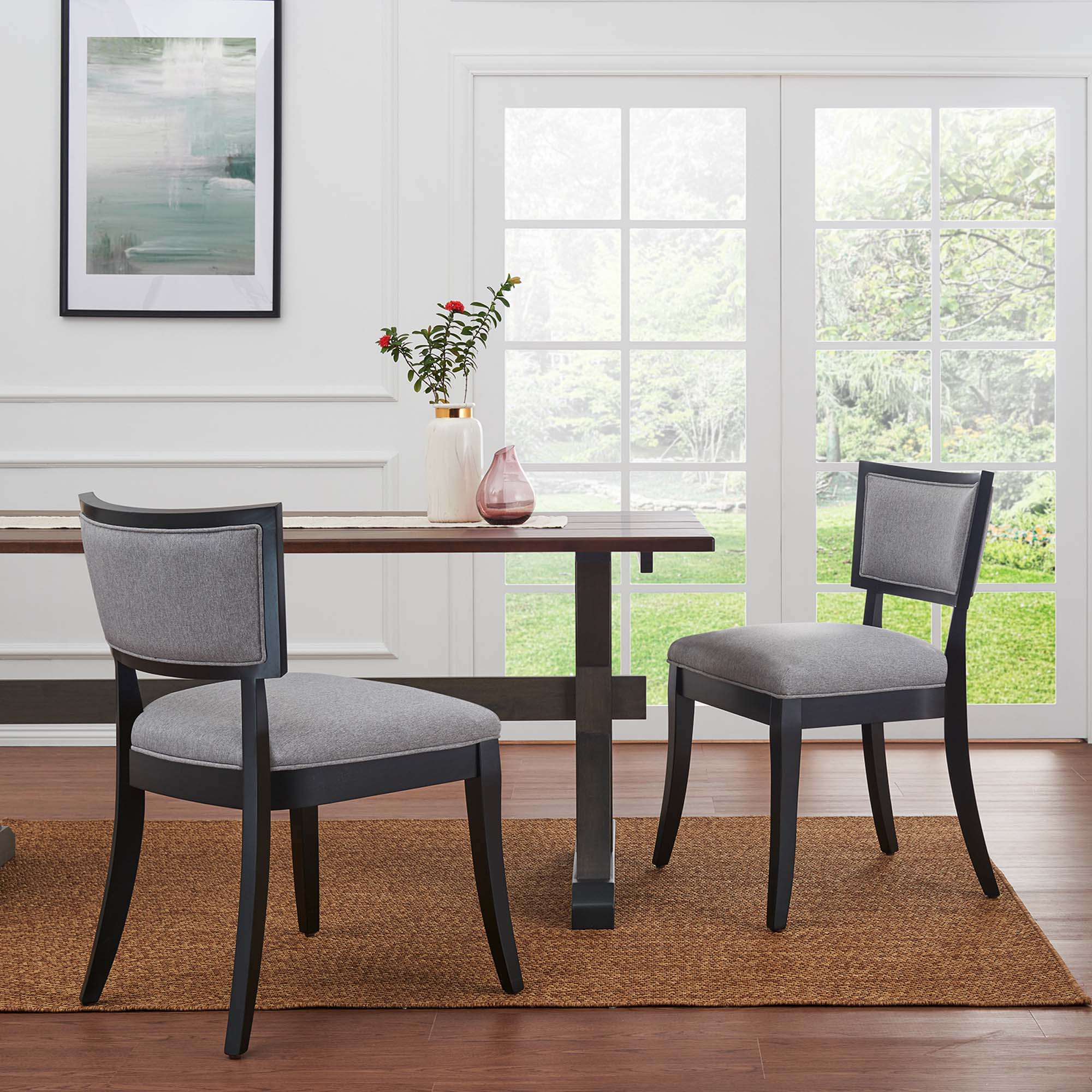 Pristine Upholstered Fabric Dining Chairs Set of 2, Light Gray