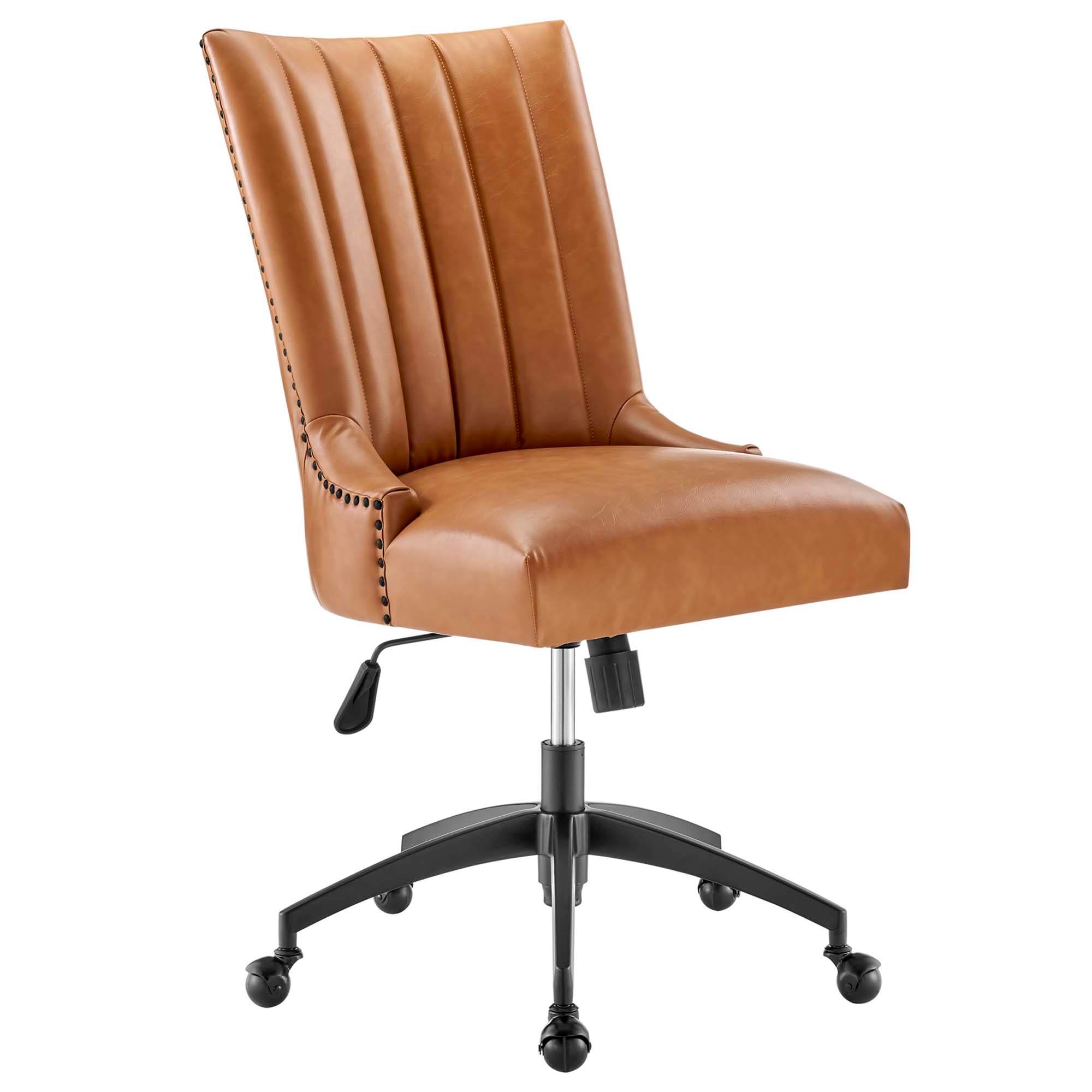 Empower Channel Tufted Vegan Leather Office Chair, Black Tan