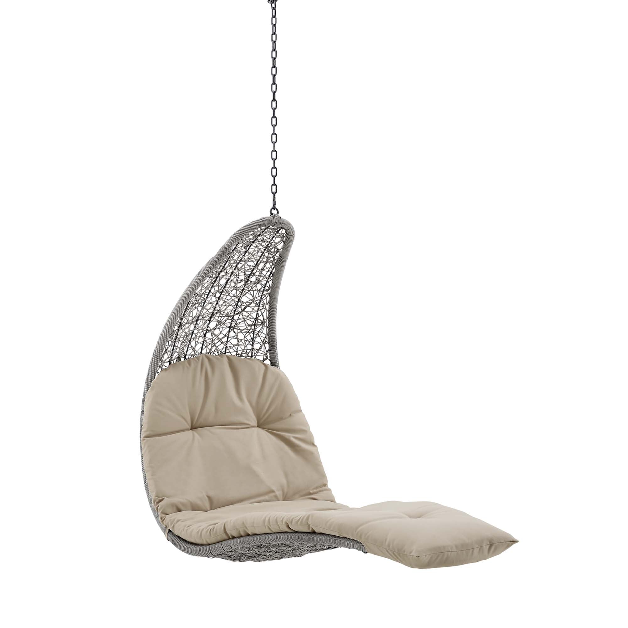 Landscape Hanging Chaise Lounge Outdoor Patio Swing Chair, Light Gray Beige